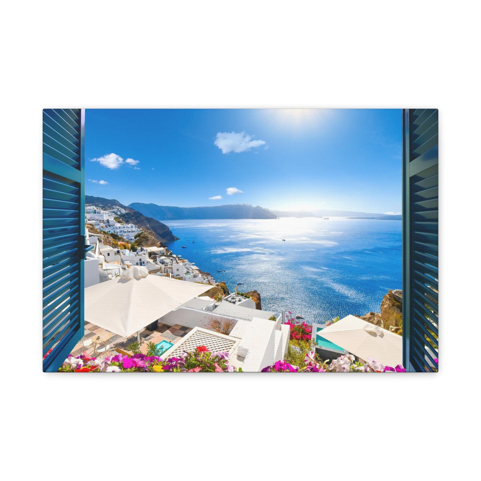 Canvas Print Wall Art Window Sea Island View Nature Photography Realism Scenic Landscape Colorful Multicolor for Home Decor Ready to Hang-Express Your Love Gifts