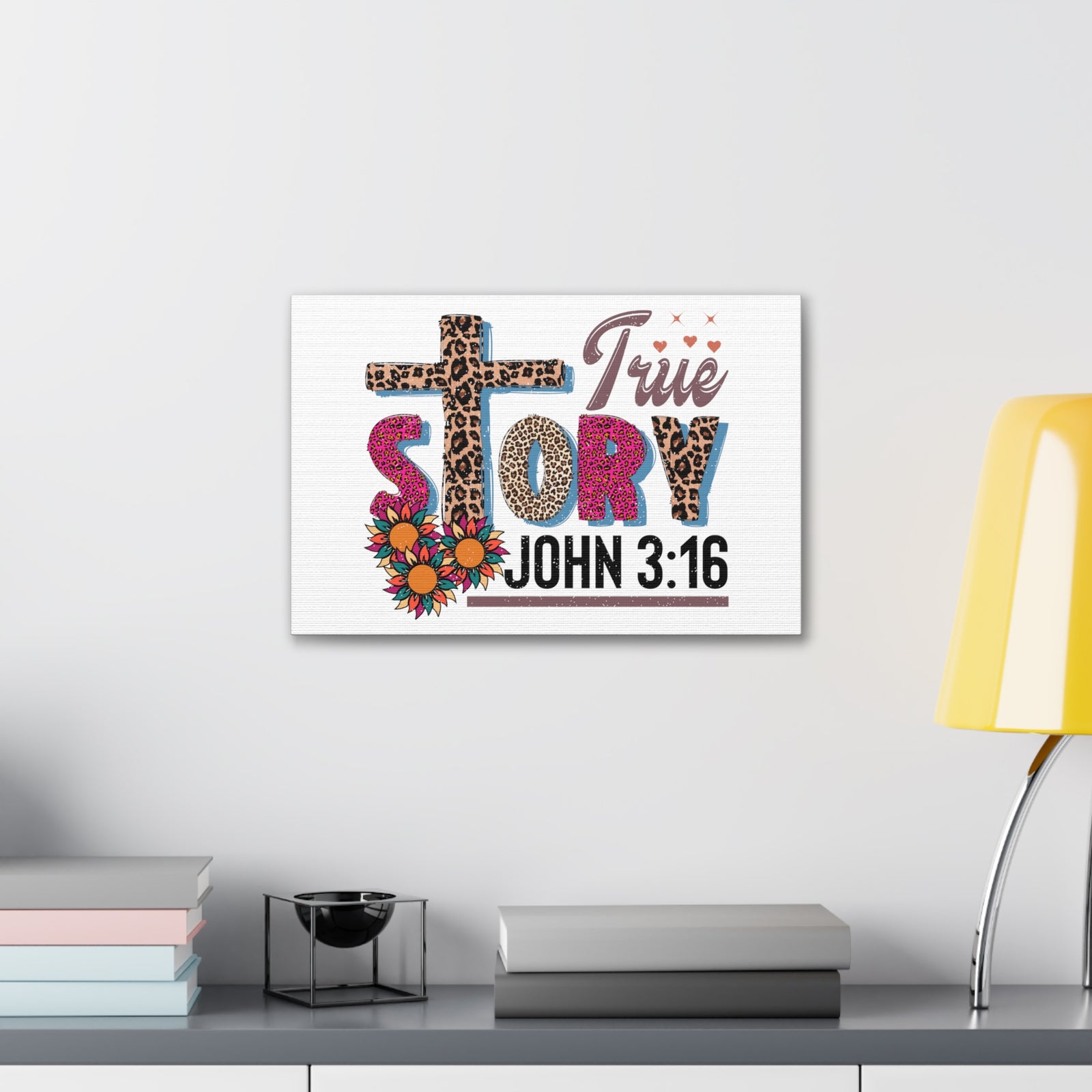 Scripture Walls John 3:16 True Story Bible Verse Canvas Christian Wall Art Ready to Hang Unframed-Express Your Love Gifts