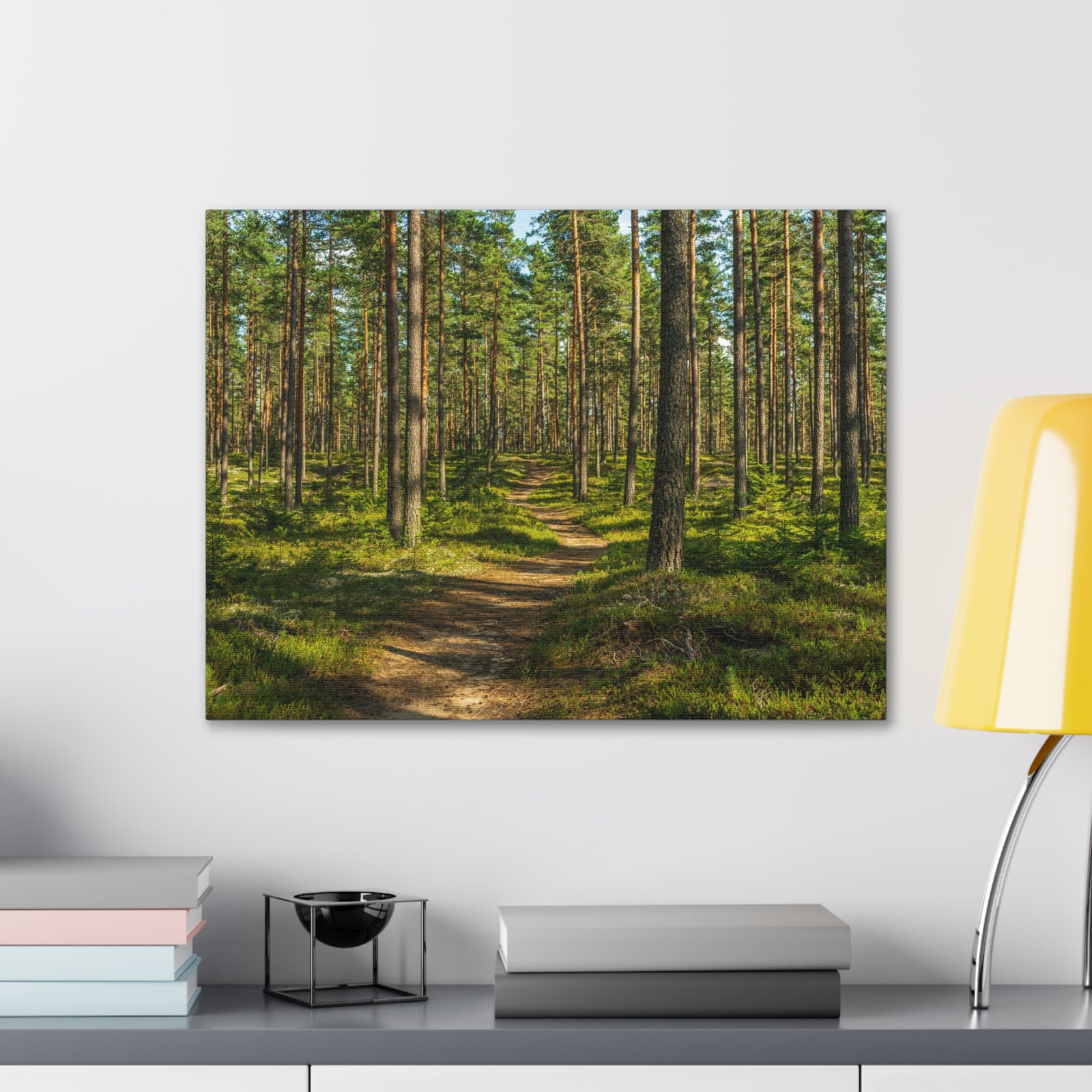 Green Forest Tree Path Nature Wilderness Photography Canvas Wall Art for Home Decor Ready-to-Hang-Express Your Love Gifts
