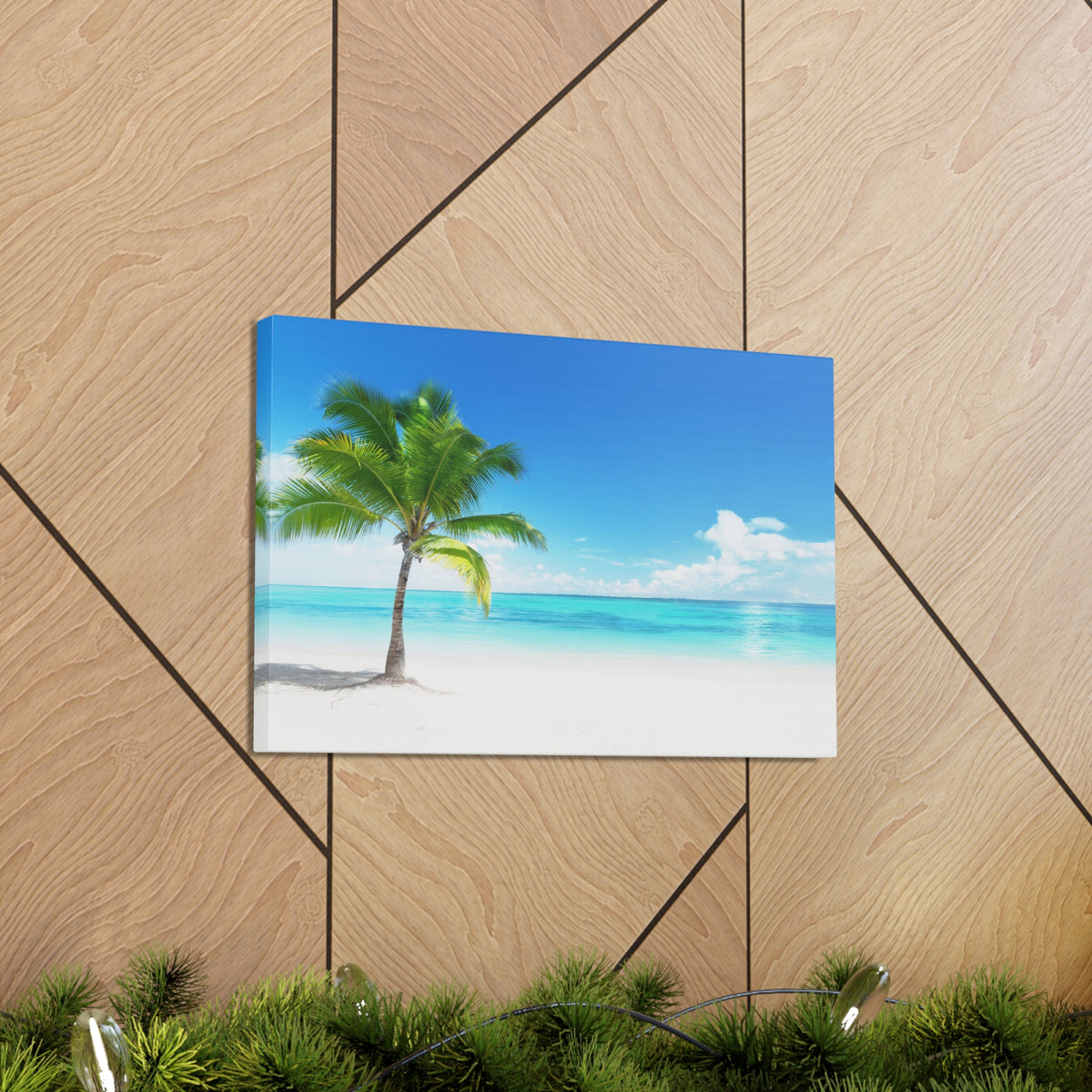 Palm on the beach in Daylight Ocean Canvas Wall Art for Home Decor Ready-to-Hang-Express Your Love Gifts