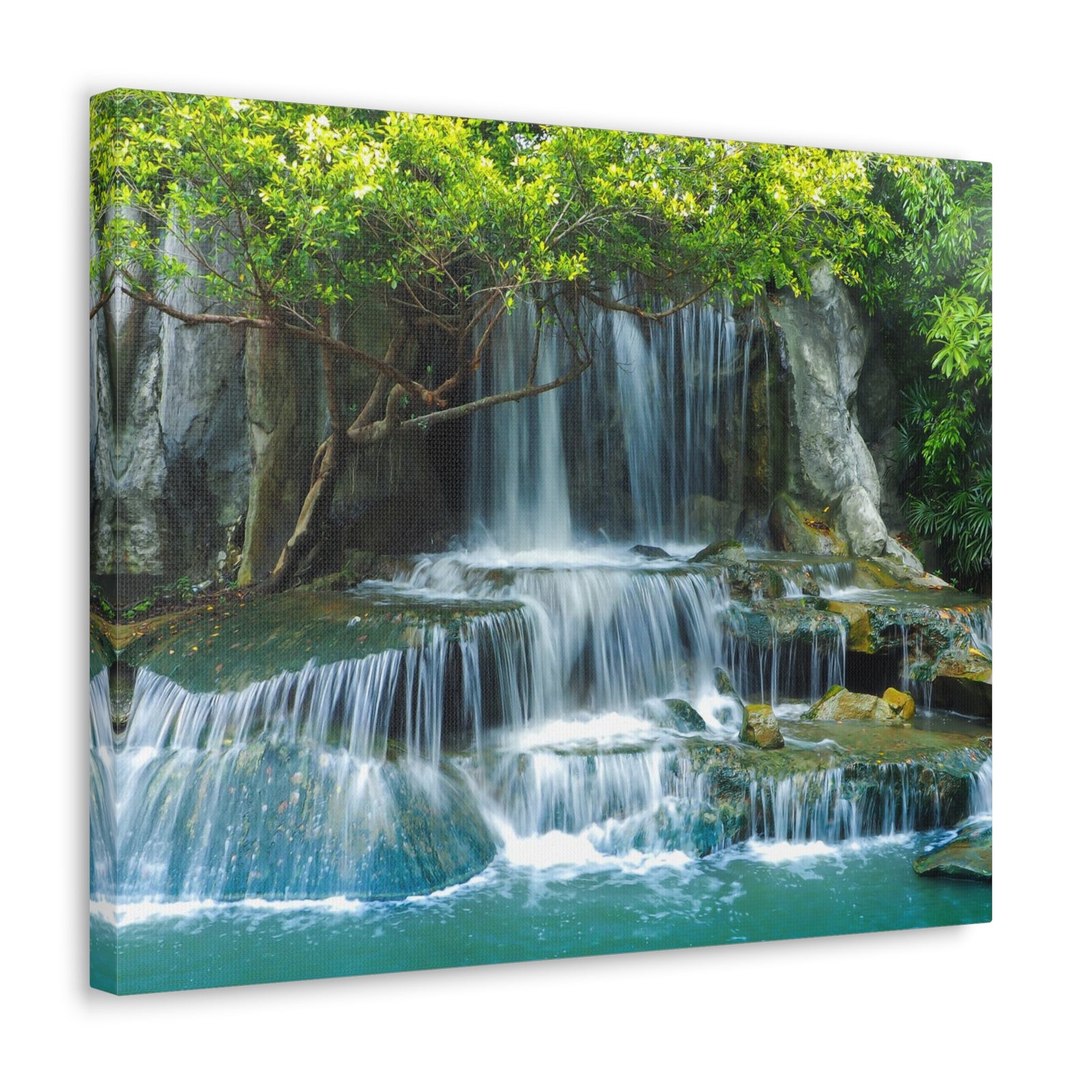 Forest Jungle Cascading Waterfall Nature Wilderness Photography Canvas Wall Art for Home Decor Ready-to-Hang-Express Your Love Gifts