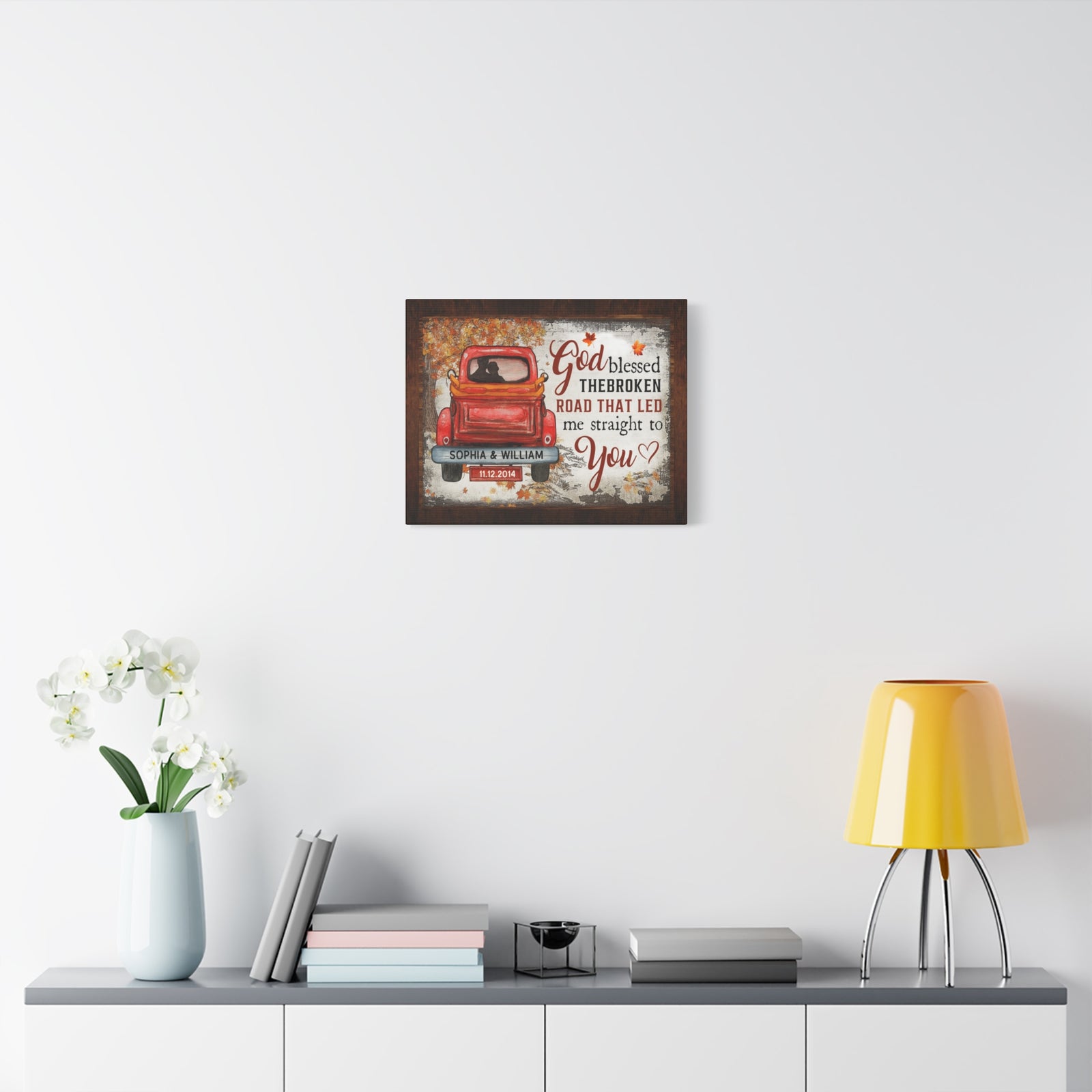 Personalized God Blessed the Broken Road – Couples Truck Wall Art Canvas-Express Your Love Gifts