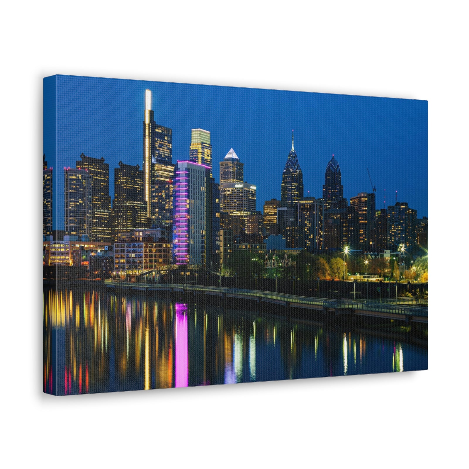 Philadelphia Night Skyline Canvas Artwork High-Quality Breathtaking Stunning Cityscape for Home Decor Ready to Hang-Express Your Love Gifts