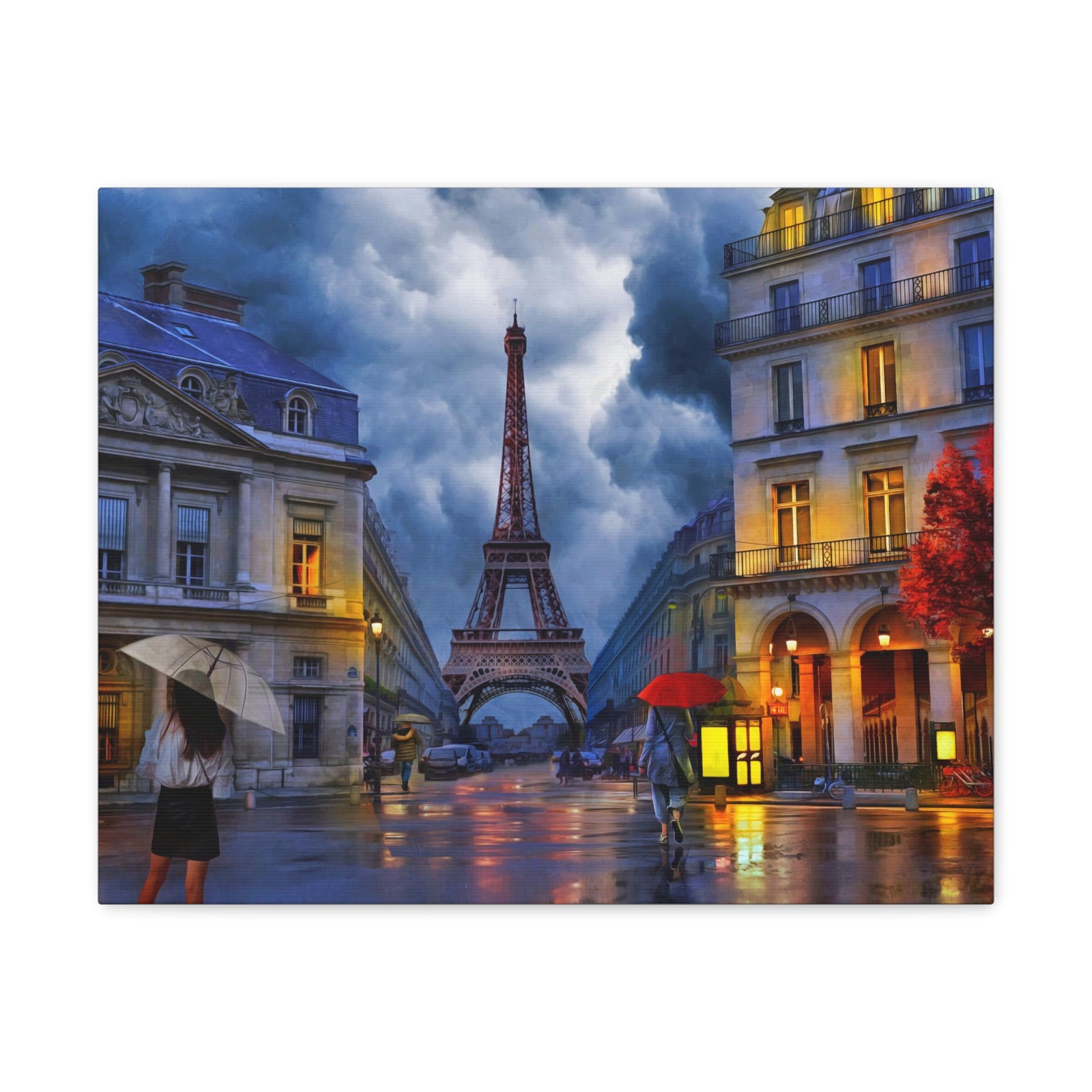 Paris Street View Red Umbrella Eiffel Tower France Canvas Artwork High-Quality Breathtaking French City for Home Decor Ready to Hang-Express Your Love Gifts