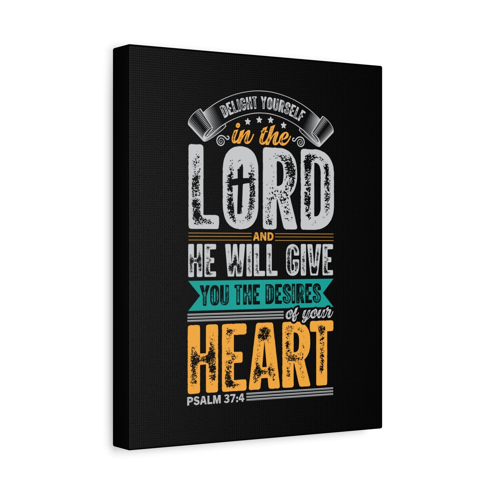 Scripture Walls Desires Of Your Heart Psalm 37:4 Yellow Heart Bible Verse Canvas Christian Wall Art Ready to Hang-Express Your Love Gifts