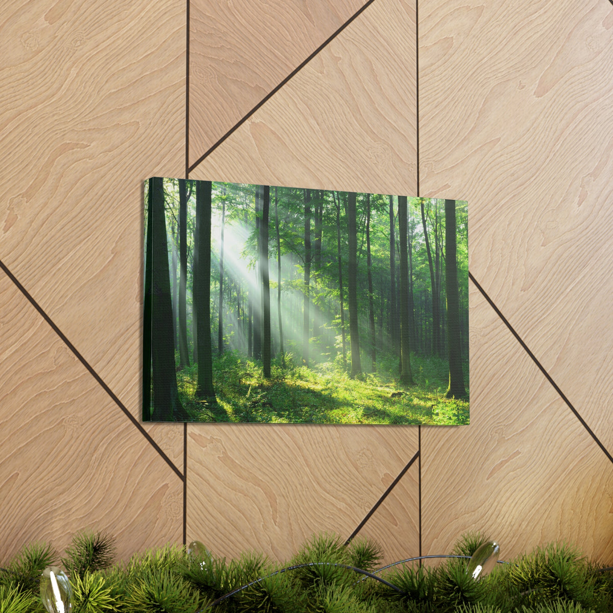 Green Forest Sunlight Nature Wilderness Photography Canvas Wall Art for Home Decor Ready-to-Hang-Express Your Love Gifts