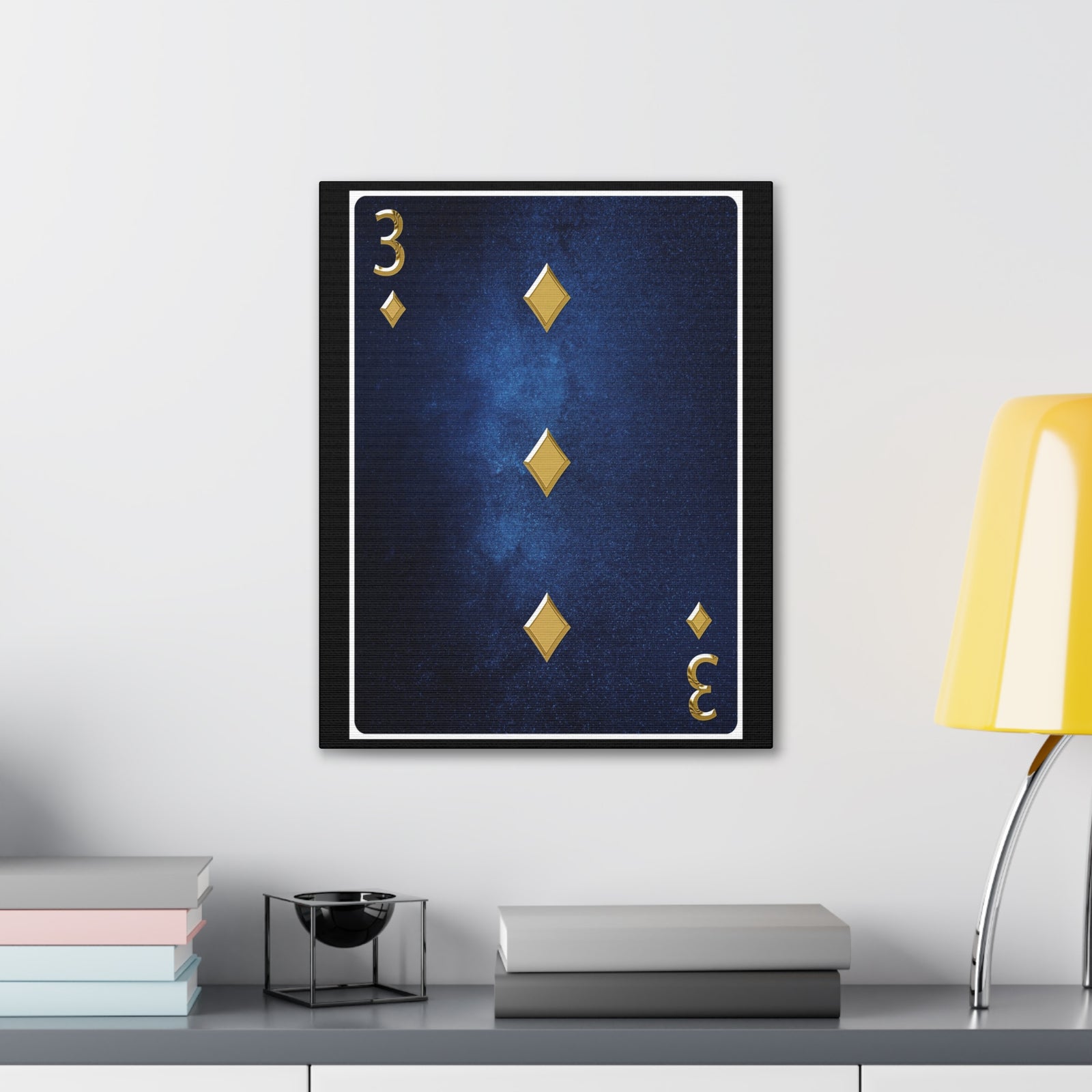 Three Of Diamonds Space Background Playing Card Canvas Wall Art for Home Decor Ready-to-Hang-Express Your Love Gifts