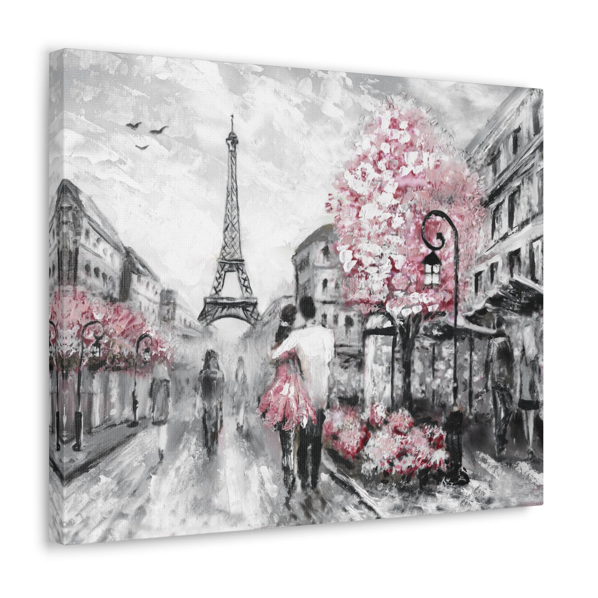 Couple Hug Pink Paris France Canvas Artwork High-Quality Breathtaking French City for Home Decor Ready to Hang-Express Your Love Gifts