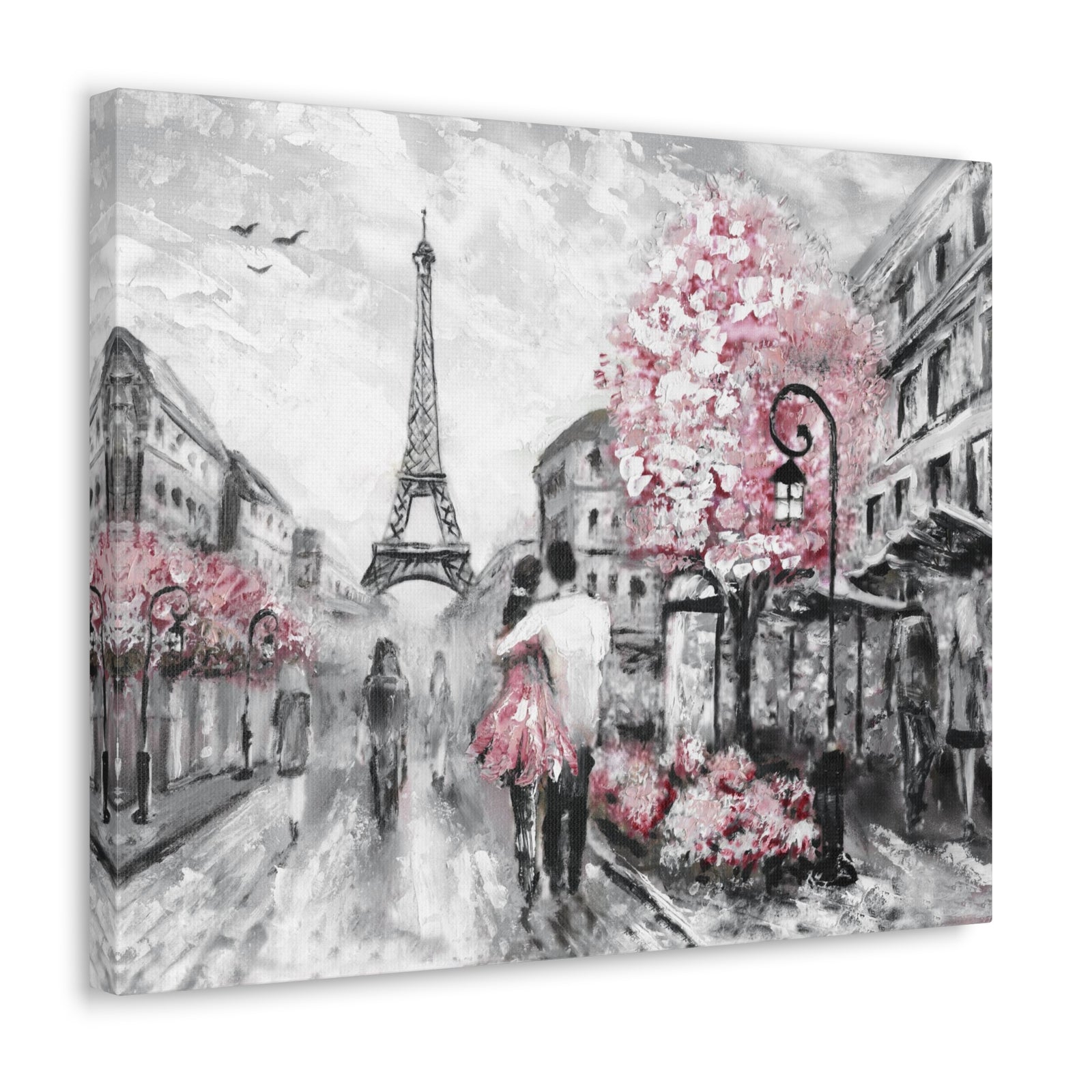 Couple Hug Pink Paris France Canvas Artwork High-Quality Breathtaking French City for Home Decor Ready to Hang-Express Your Love Gifts