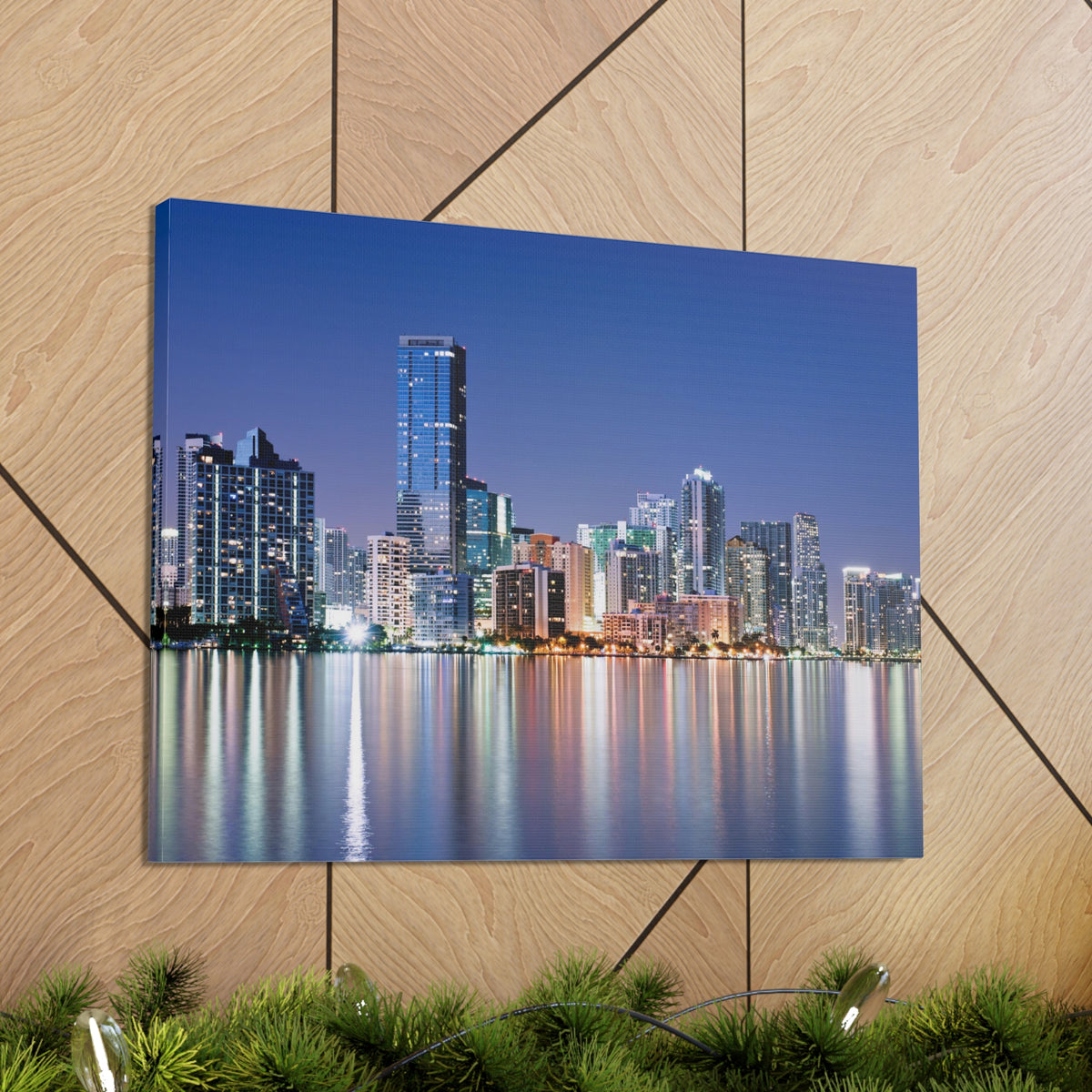 Miami Night Skyline Canvas Artwork High-Quality Breathtaking Stunning Cityscape for Home Decor Ready to Hang-Express Your Love Gifts