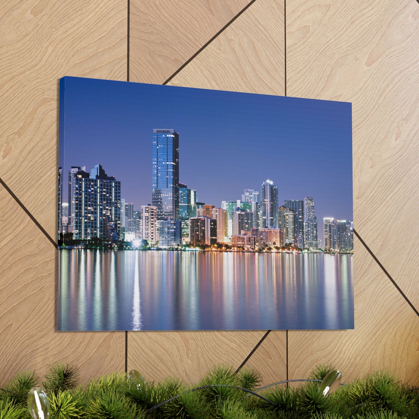 Miami Night Skyline Canvas Artwork High-Quality Breathtaking Stunning Cityscape for Home Decor Ready to Hang-Express Your Love Gifts