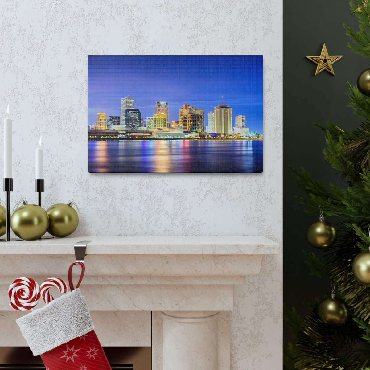 New Orleans Night Skyline Canvas Artwork High-Quality Breathtaking Stunning Cityscape for Home Decor Ready to Hang-Express Your Love Gifts
