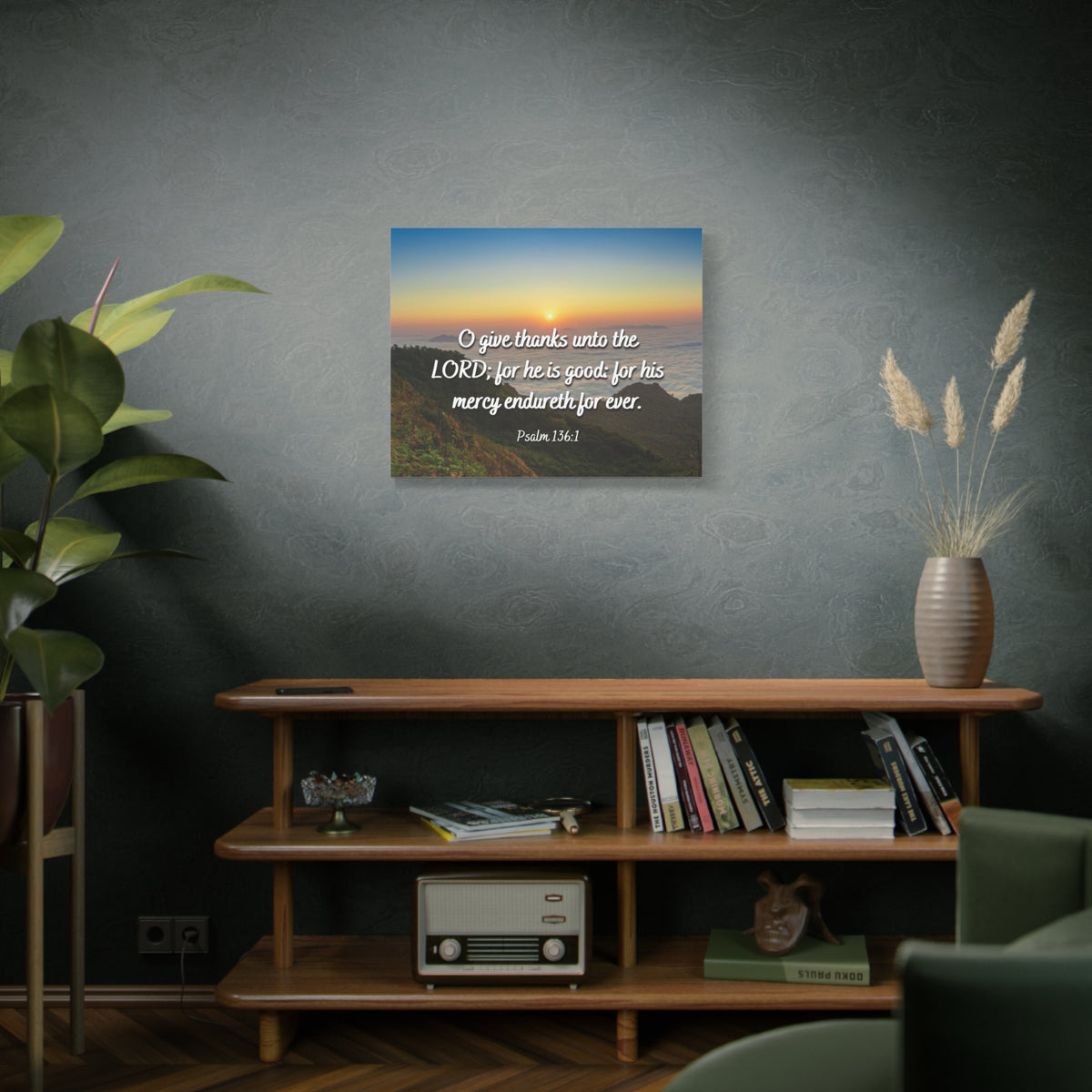 Scripture Canvas For His Mercy Psalm 136:1 Christian Wall Art Bible Verse Print Ready to Hang-Express Your Love Gifts