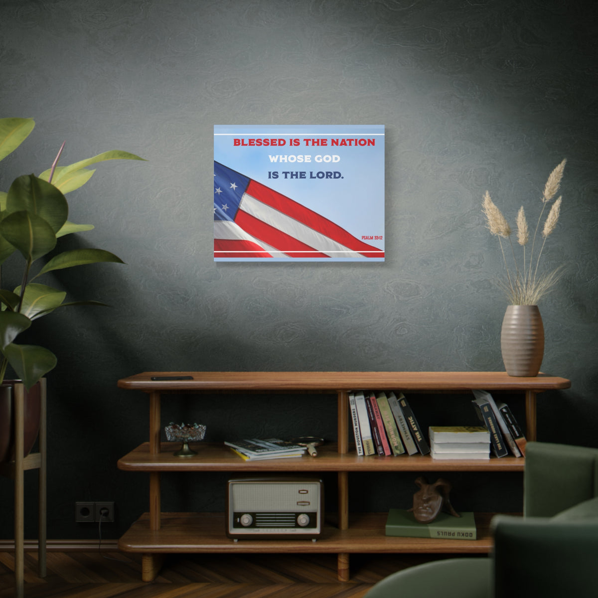 Scripture Canvas Blessed Is The Nation Psalm 33:12 Christian Wall Art Bible Verse Print Ready to Hang-Express Your Love Gifts