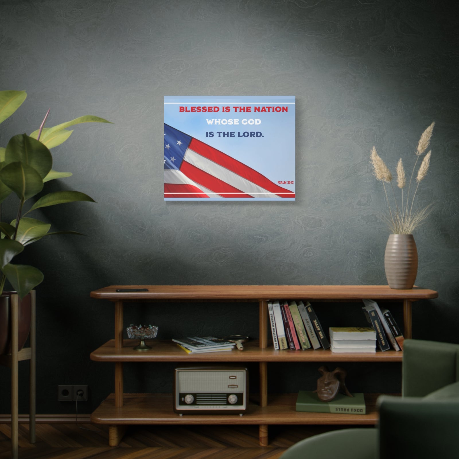 Scripture Canvas Blessed Is The Nation Psalm 33:12 Christian Wall Art Bible Verse Print Ready to Hang-Express Your Love Gifts