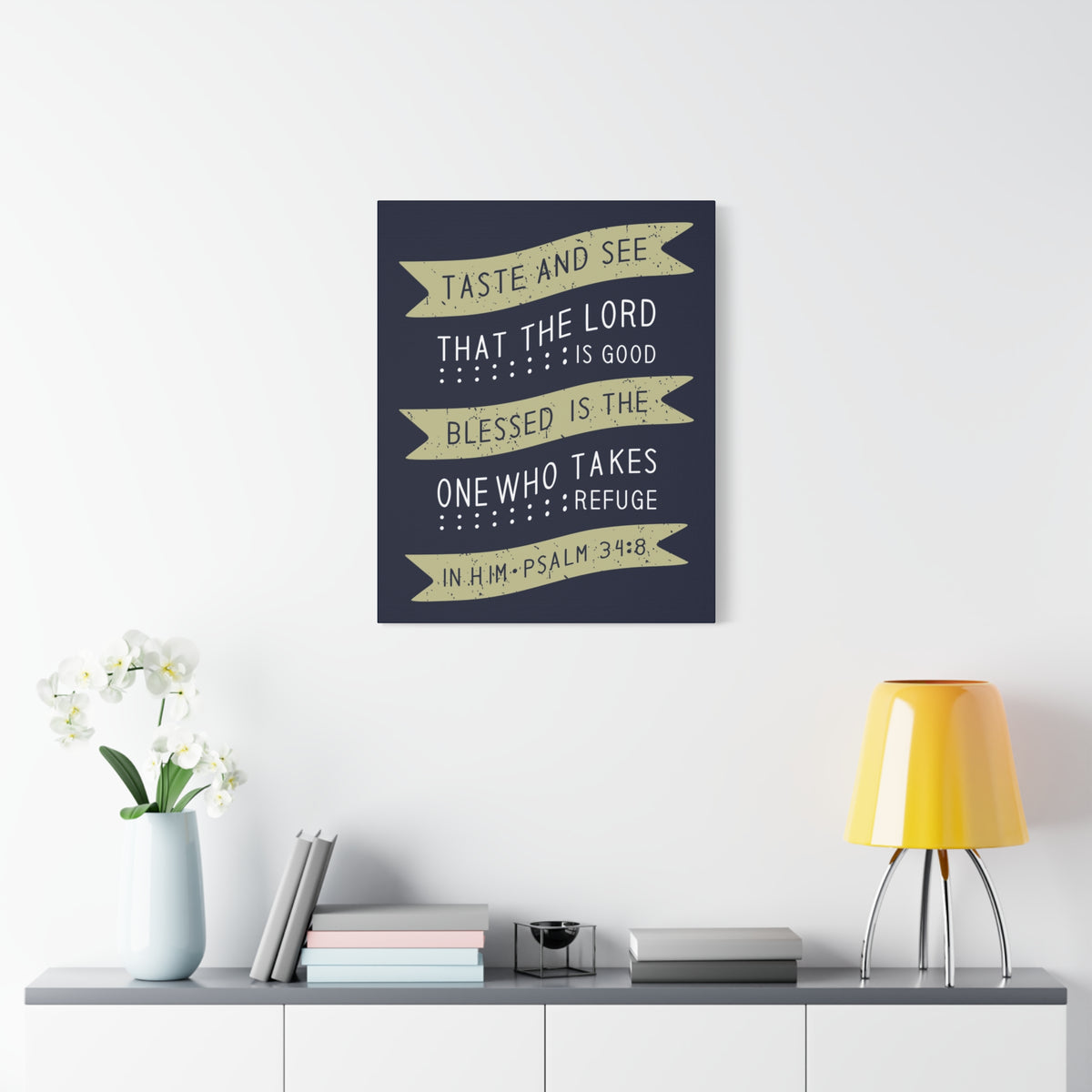 Scripture Canvas Blessed Psalm 34:8 Christian Wall Art Bible Verse Print Ready to Hang-Express Your Love Gifts