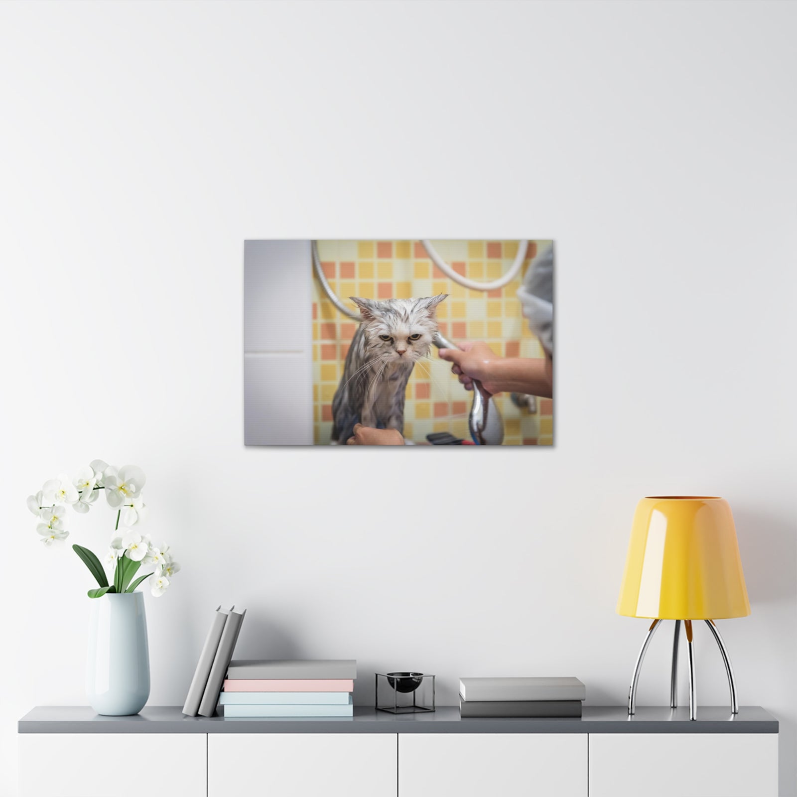 Cute Maine Coon Bath Canvas Wall Art for Home Decor Ready-to-Hang-Express Your Love Gifts