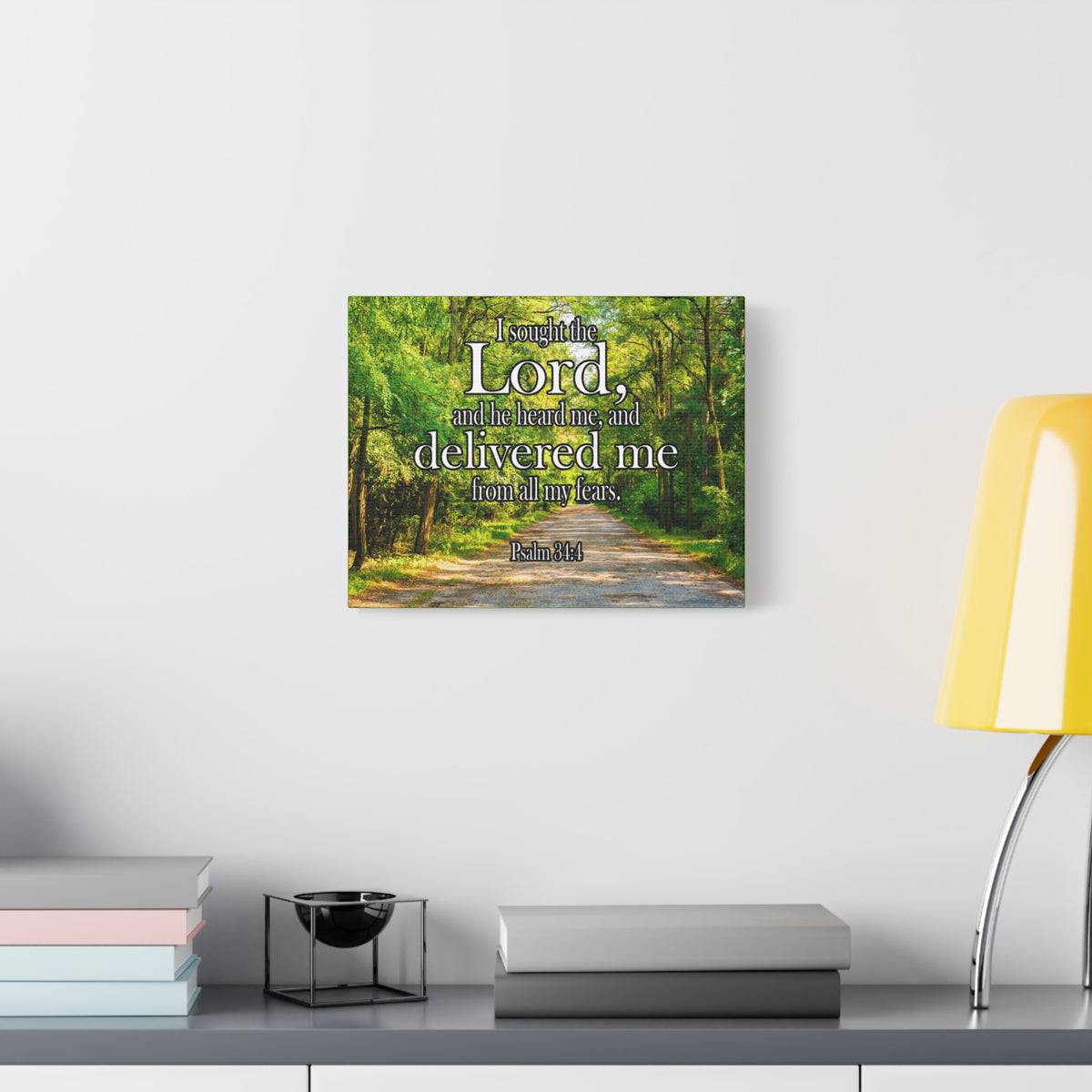 Scripture Canvas Lord Delivered Me Psalm 34:4 Christian Wall Art Bible Verse Print Ready to Hang-Express Your Love Gifts