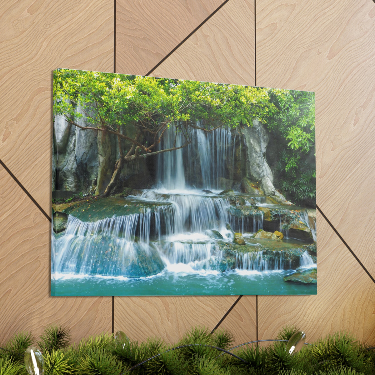 Forest Jungle Cascading Waterfall Nature Wilderness Photography Canvas Wall Art for Home Decor Ready-to-Hang-Express Your Love Gifts