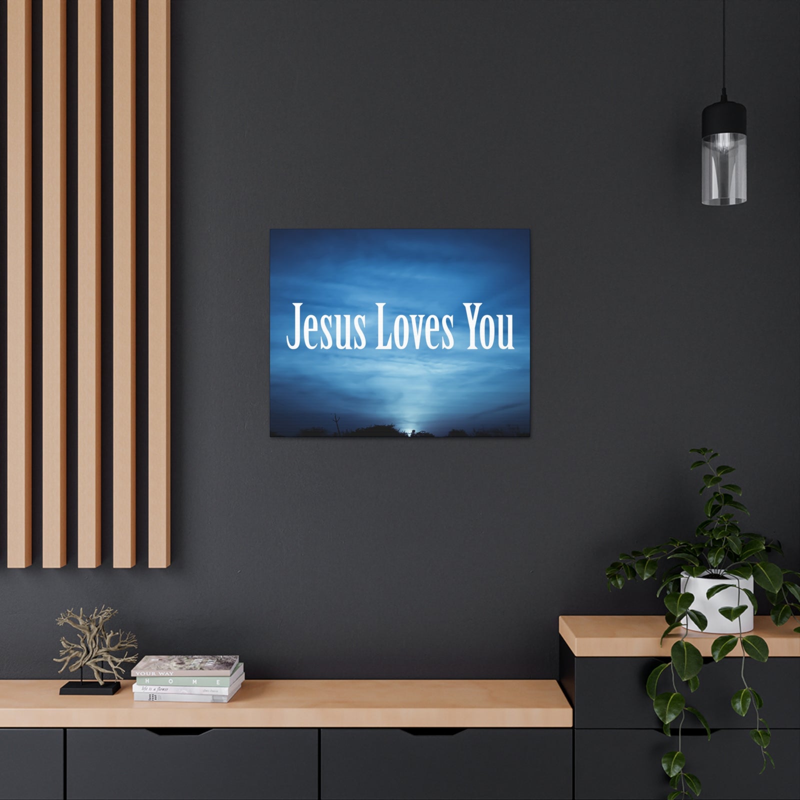 Scripture Canvas Jesus Loves You John 3:16 Dark Blue Sky Christian Wall Art Bible Verse Print Ready to Hang-Express Your Love Gifts