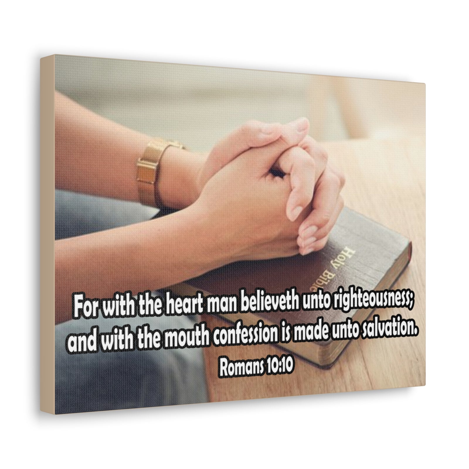 Bible Verse Canvas Convention is Unto Romans 10:10 Christian Home Décor Wall Art Scripture Ready to Hang Faith Print-Express Your Love Gifts