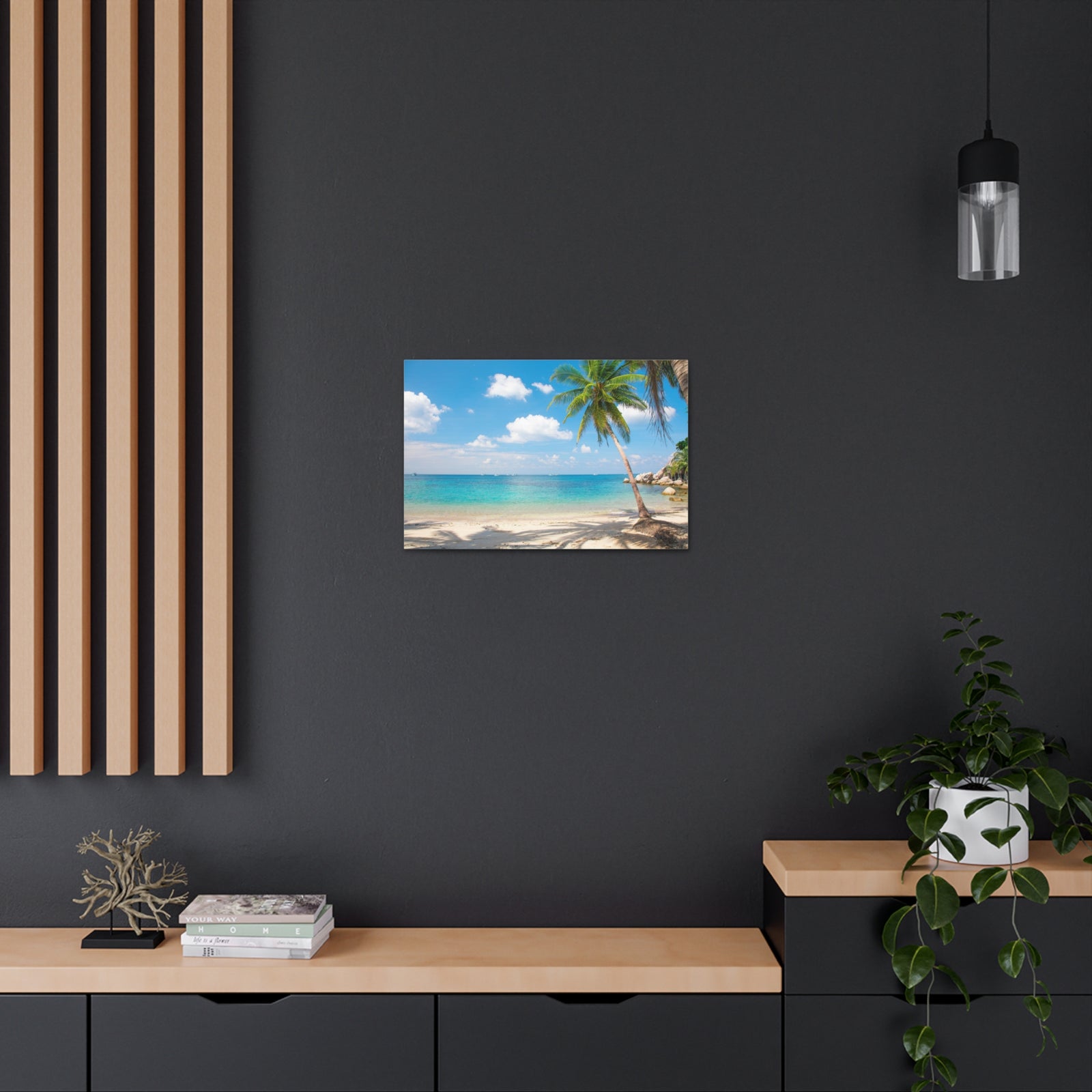 Tropical Beach With Coconut Palm Tree Ocean Canvas Wall Art for Home Decor Ready-to-Hang-Express Your Love Gifts