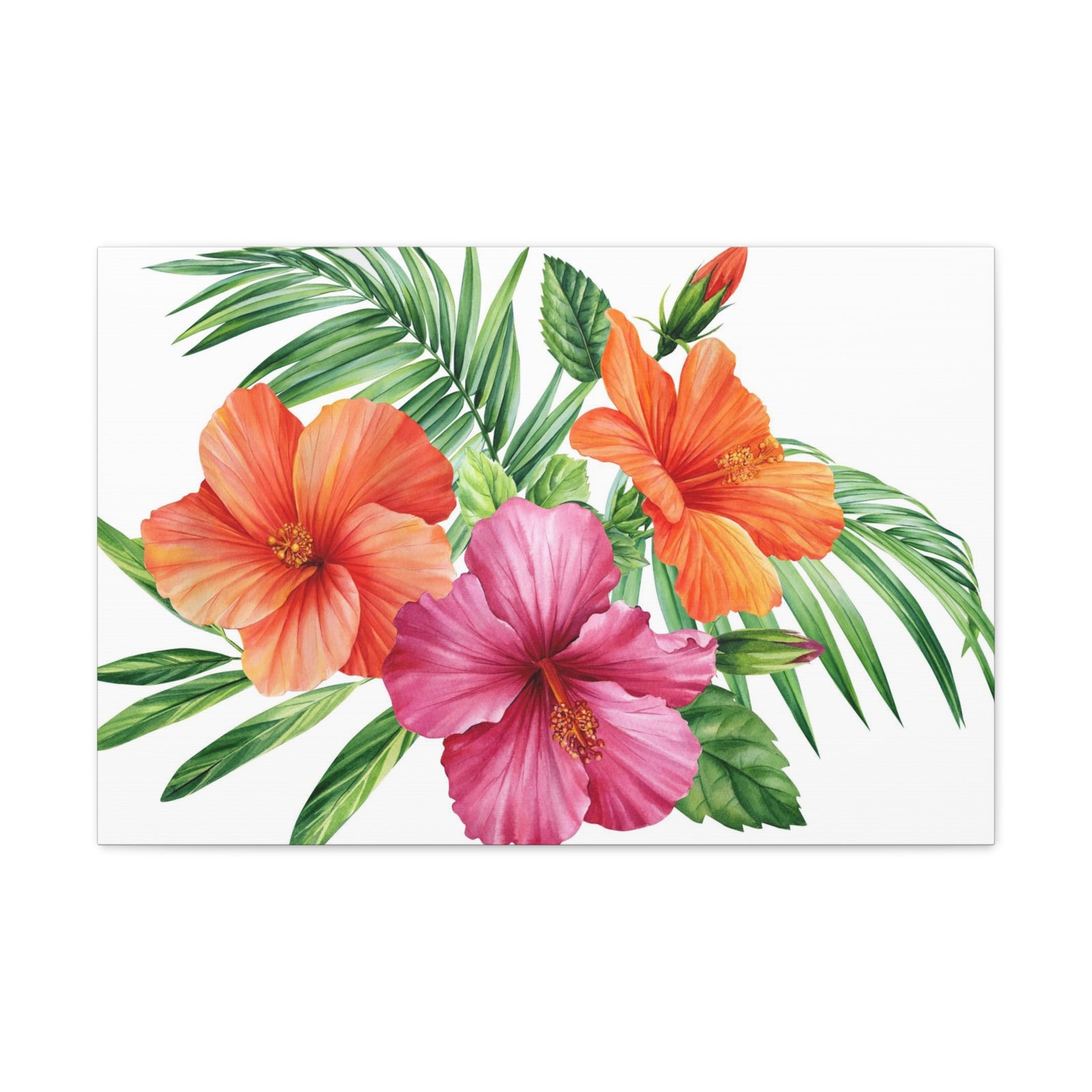 Hibiscus Flowers Painted in Watercolor Flower Canvas Wall Art for Home Decor Ready-to-Hang-Express Your Love Gifts