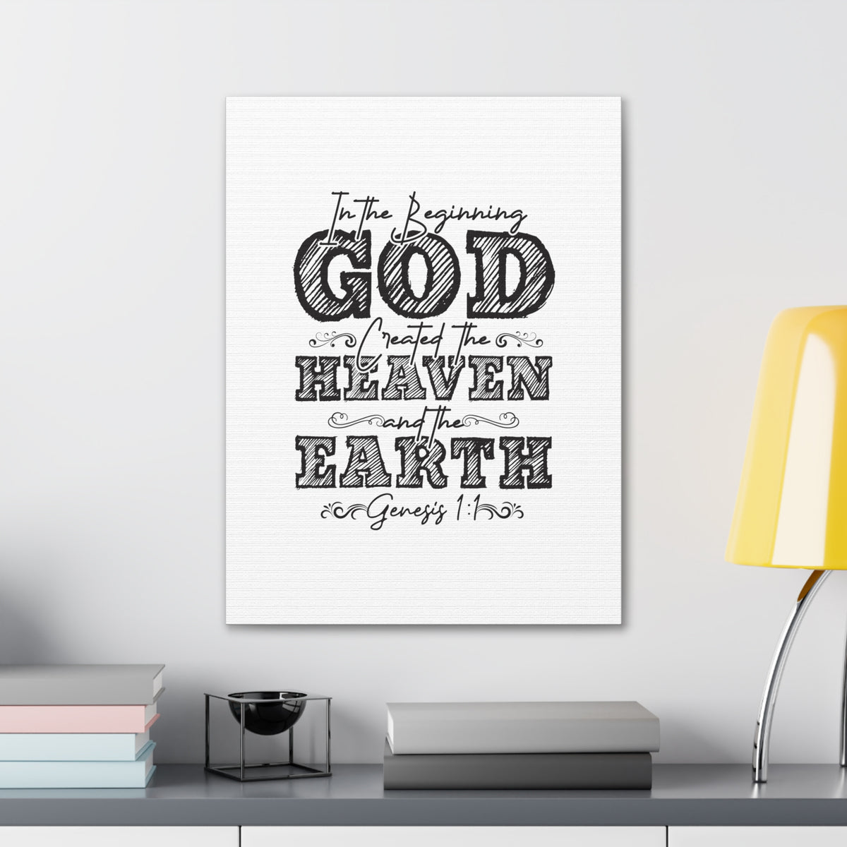 Scripture Walls Genesis 1:1 In The Beginning White Bible Verse Canvas Christian Wall Art Ready to Hang Unframed-Express Your Love Gifts