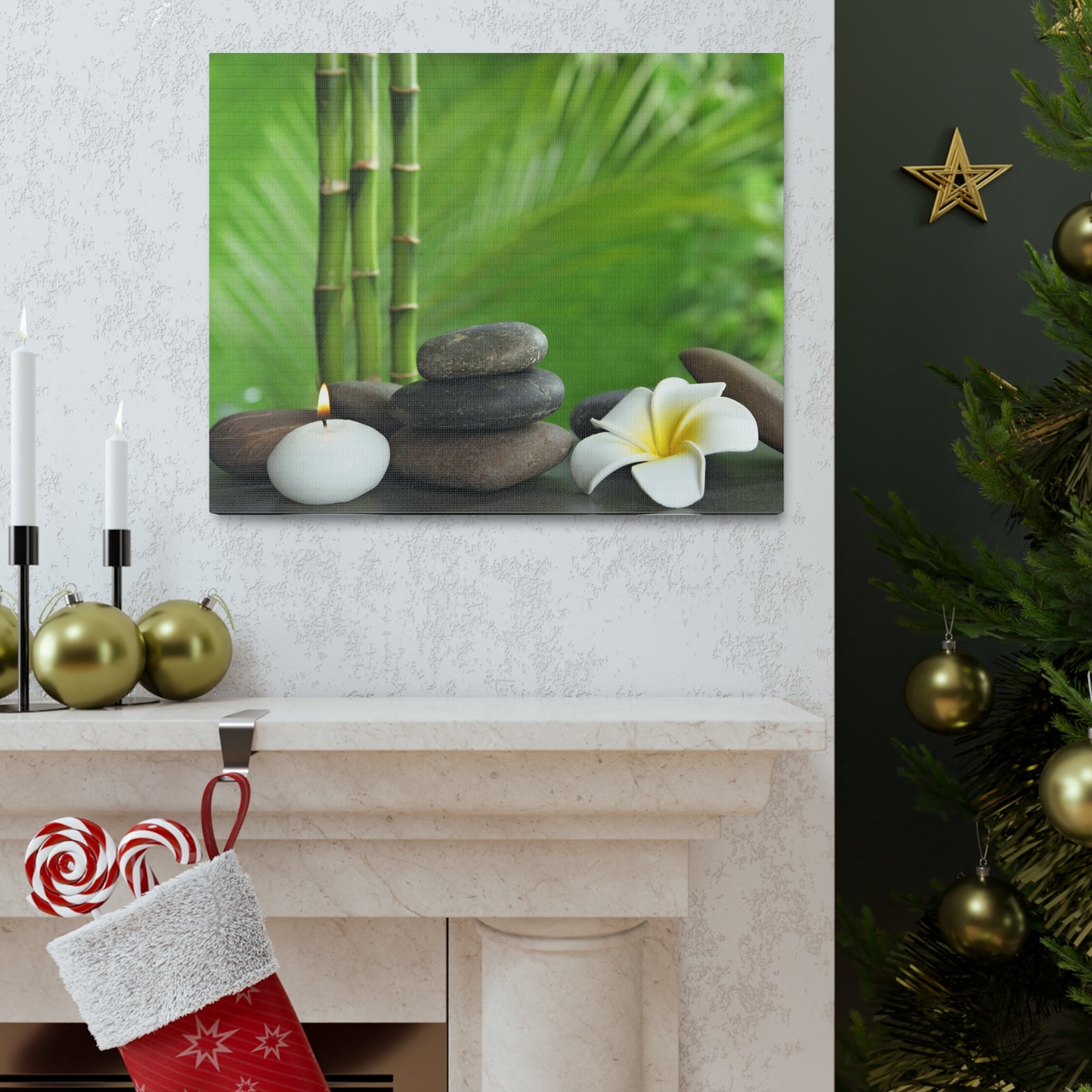 Stones on Table Forest Floral Nature Photography Canvas Wall Art for Home Decor Ready-to-Hang-Express Your Love Gifts