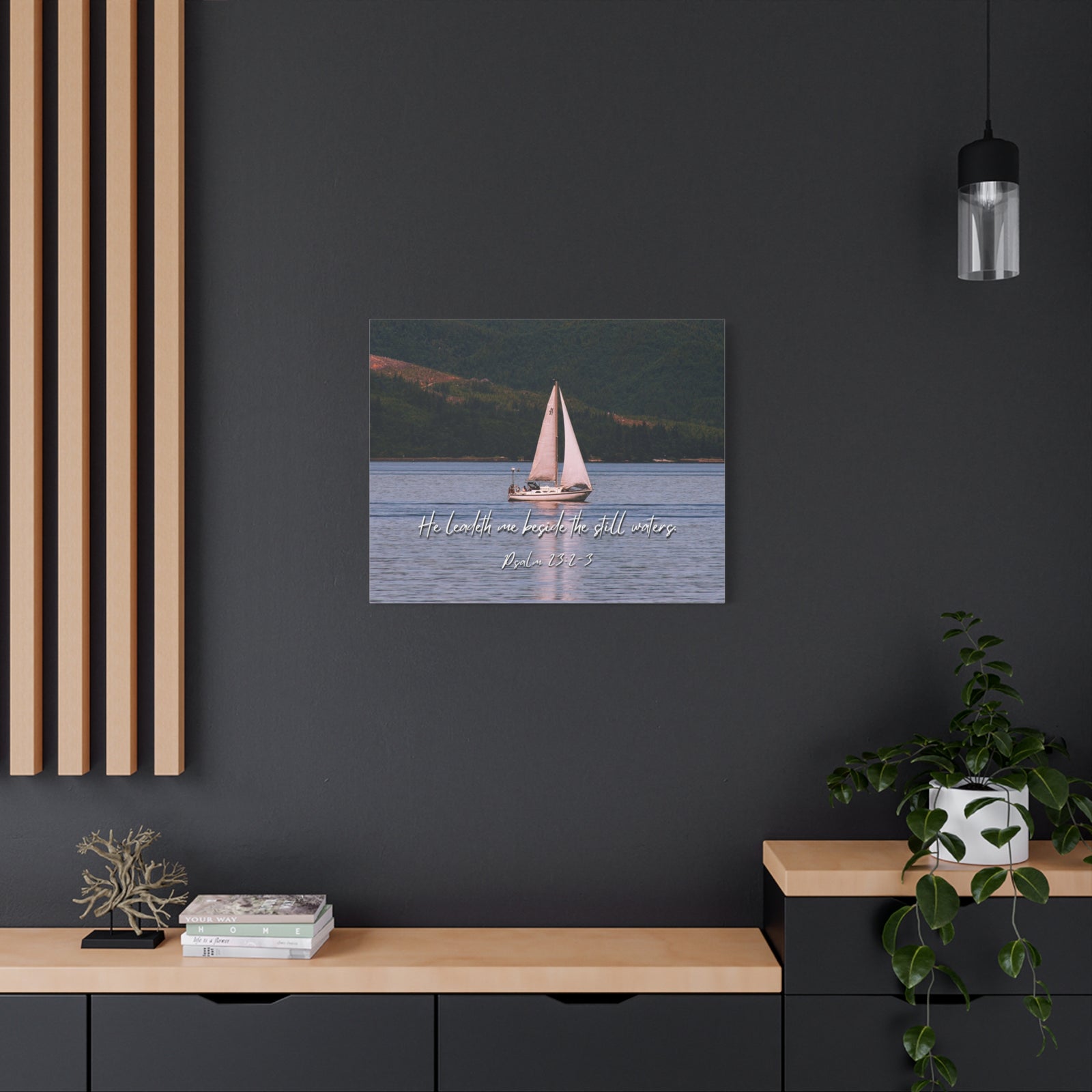 Scripture Walls He Leadeth Me Psalm 23:2 Bible Verse Canvas Christian Wall Art Ready to Hang-Express Your Love Gifts