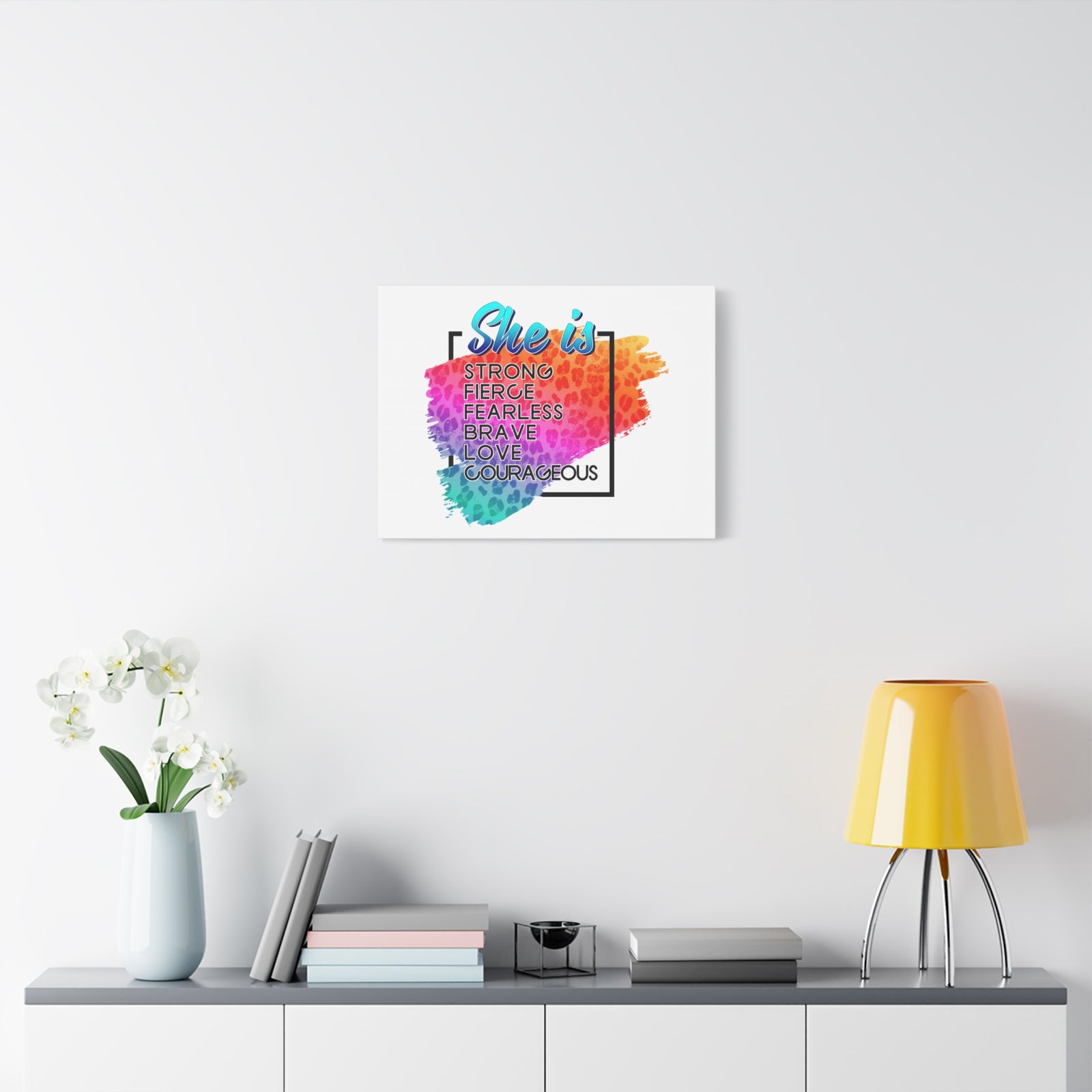Scripture Canvas She Is Courageous Psalm 31:24 Christian Wall Art Bible Verse Print Ready to Hang-Express Your Love Gifts