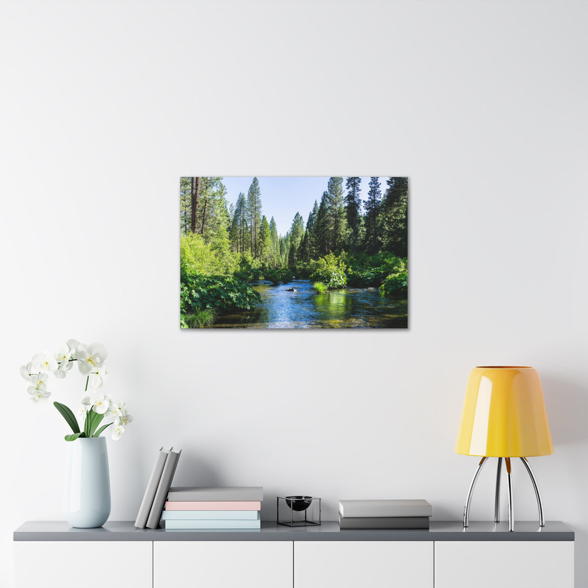 River Through The Green Forest Nature Wilderness Photography Canvas Wall Art for Home Decor Ready-to-Hang-Express Your Love Gifts