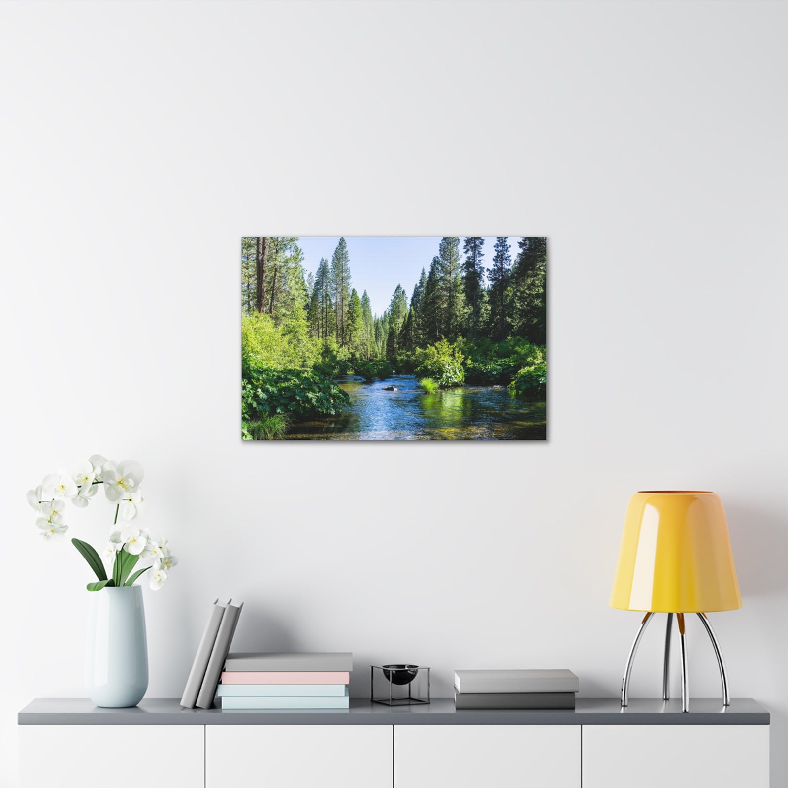 River Through The Green Forest Nature Wilderness Photography Canvas Wall Art for Home Decor Ready-to-Hang-Express Your Love Gifts
