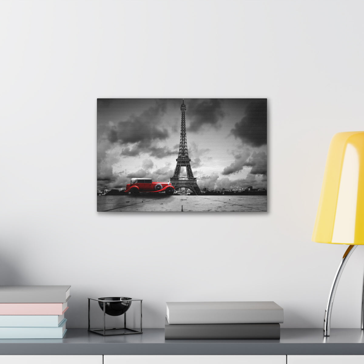 Eiffel Tower Skyline Black White Rain Red Umbrella Canvas Artwork High-Quality Breathtaking Stunning Cityscape for Home Decor Ready to Hang-Express Your Love Gifts