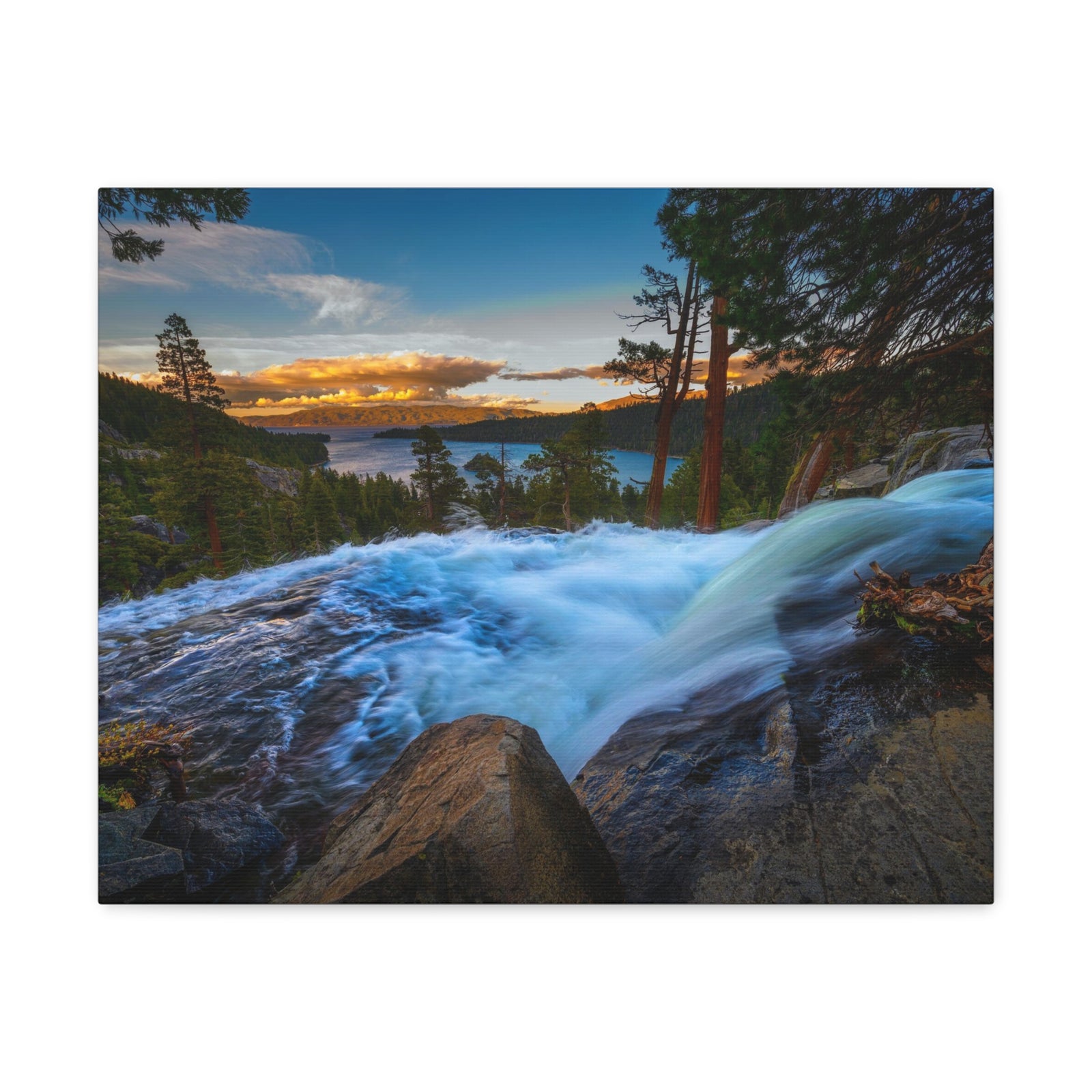 Lake Tahoe Sunset Rushing Water Modern Multicolor Scenic Nature Photography Canvas Home Office Decor Ready to Hang-Express Your Love Gifts