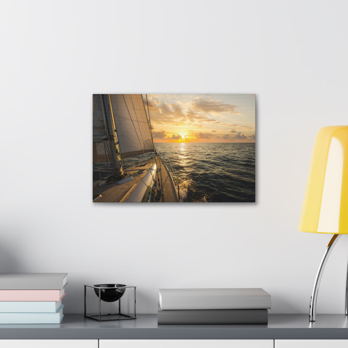 Sailboat Sailing In Mediterranean Sea At Sunset Ocean Canvas Wall Art for Home Decor Ready-to-Hang-Express Your Love Gifts