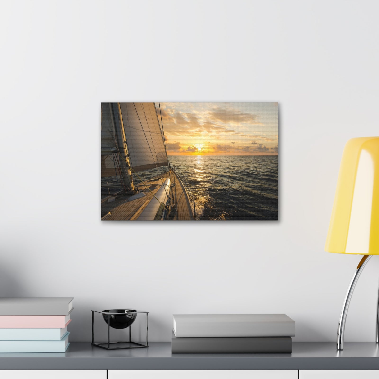 Sailboat Sailing In Mediterranean Sea At Sunset Ocean Canvas Wall Art for Home Decor Ready-to-Hang-Express Your Love Gifts