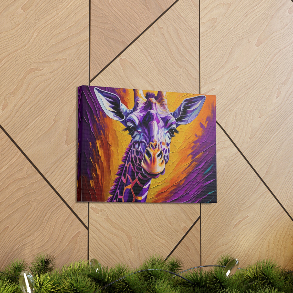 Giraffe Abstract Purple Modern Oil Painting Canvas Wall Art for Home Decor Ready-to-Hang-Express Your Love Gifts