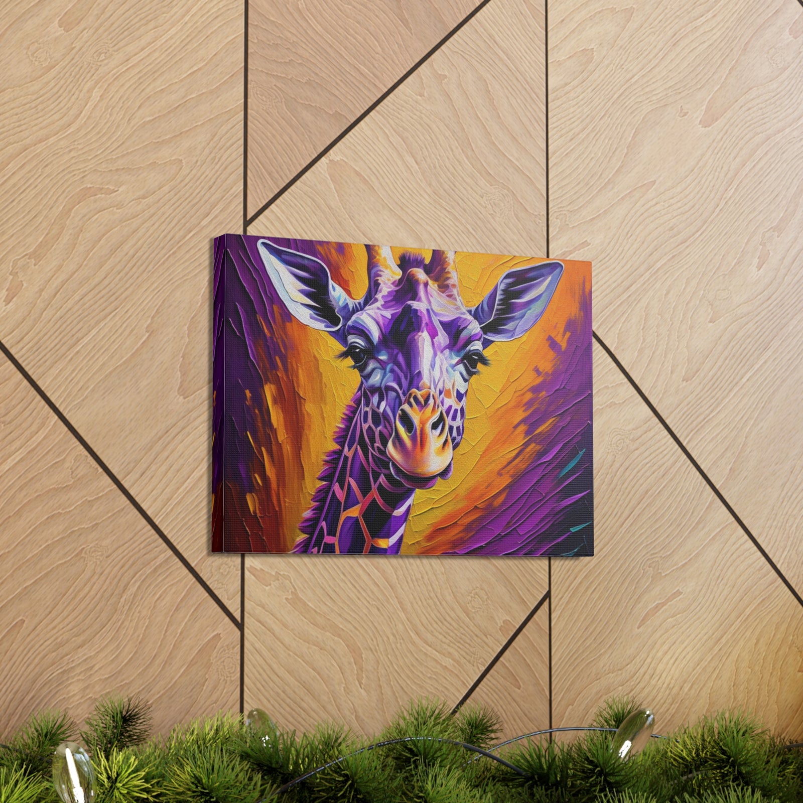 Giraffe Abstract Purple Modern Oil Painting Canvas Wall Art for Home Decor Ready-to-Hang-Express Your Love Gifts