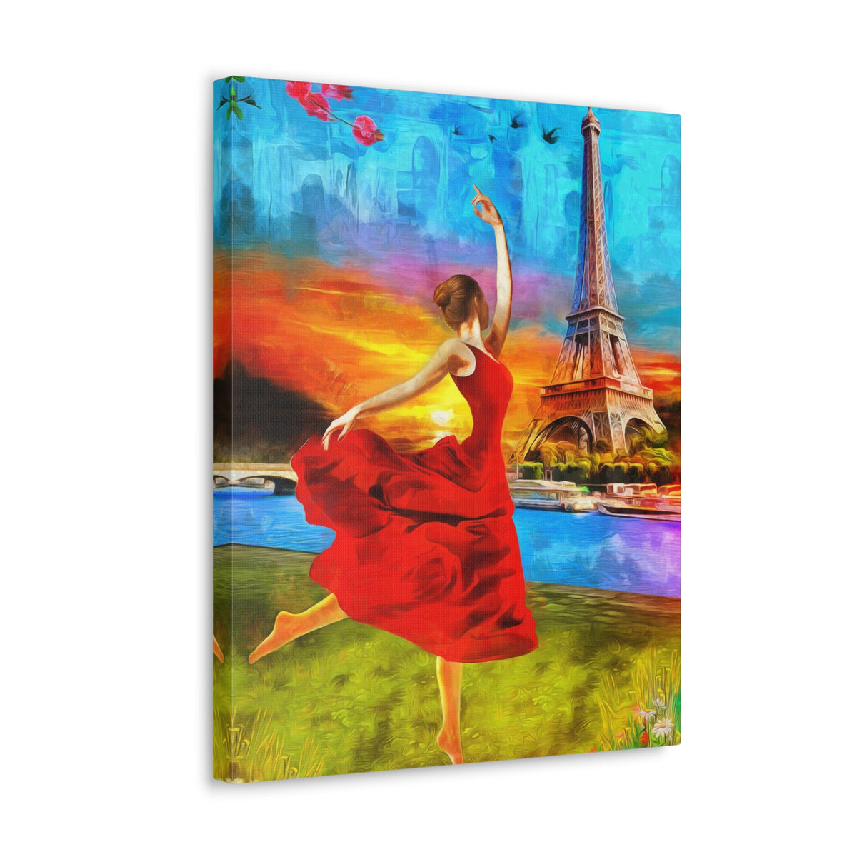 Eiffel Tower Red Dress Paris France Canvas Artwork High-Quality Breathtaking French City for Home Decor Ready to Hang-Express Your Love Gifts