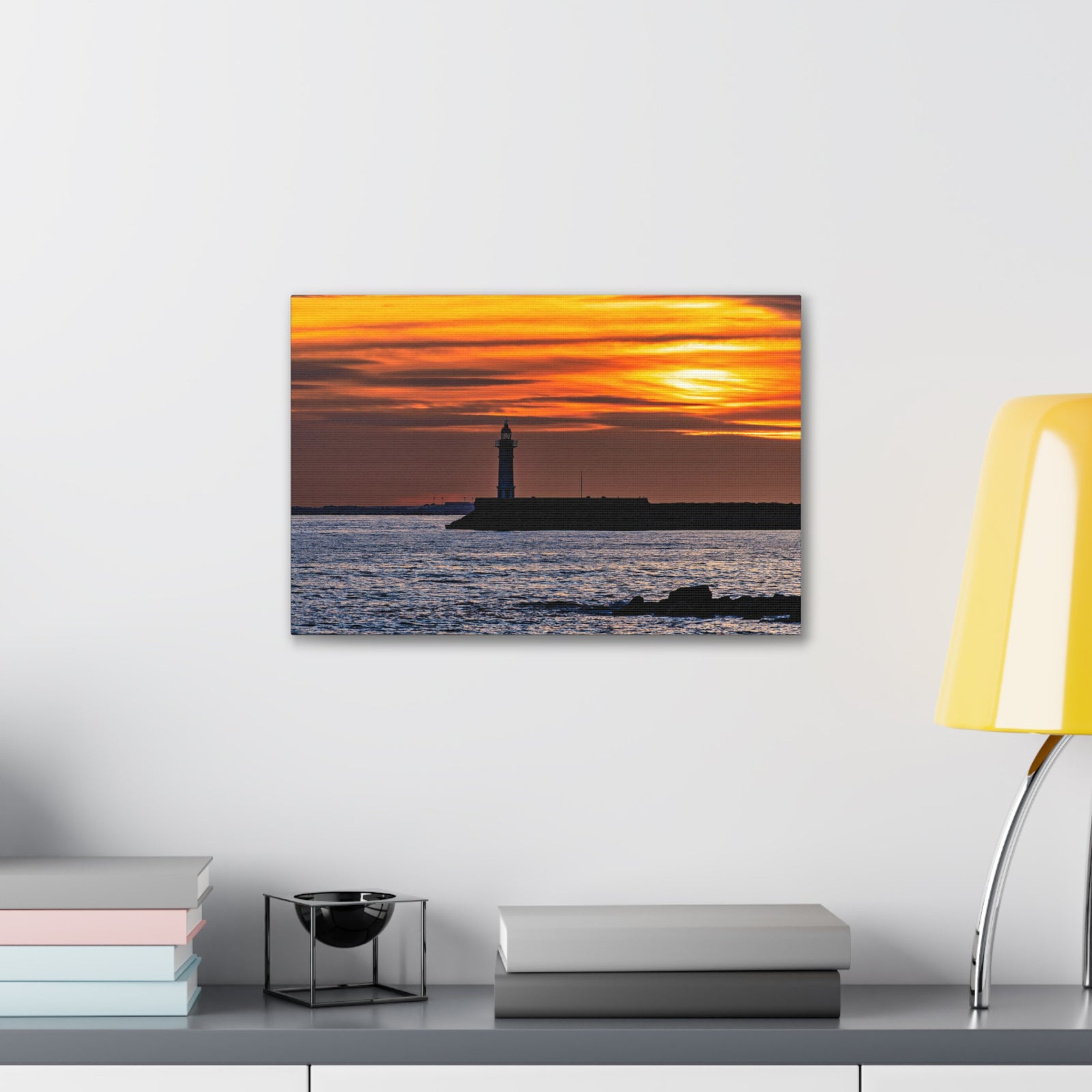 Sunset with Lighthouse Forest Floral Nature Photography Canvas Wall Art for Home Decor Ready-to-Hang-Express Your Love Gifts