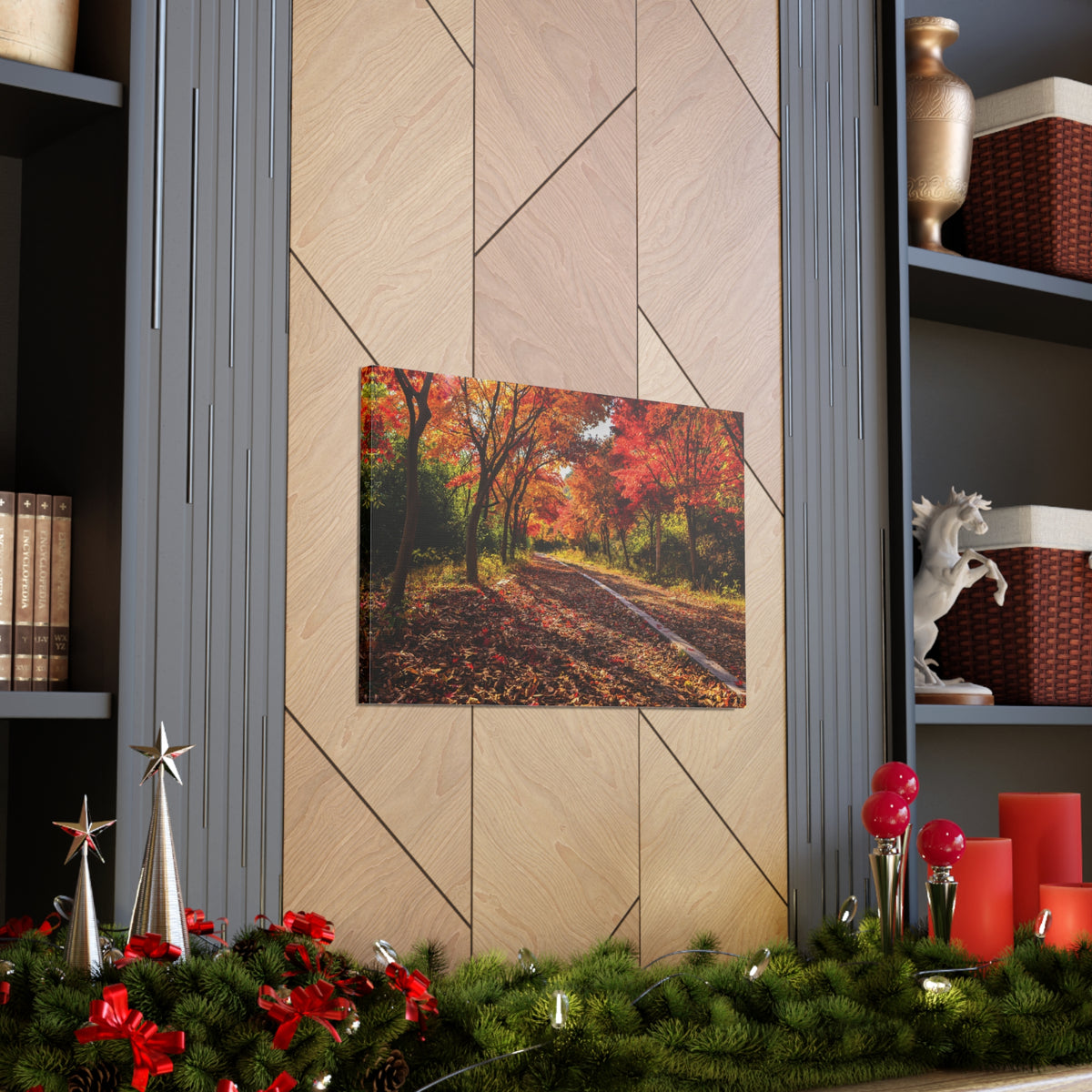 Orange Tree Path Autumn Park Nature Wilderness Photography Canvas Wall Art for Home Decor Ready-to-Hang-Express Your Love Gifts