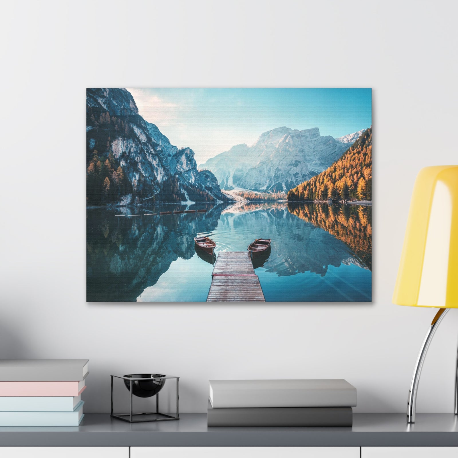 Mountain Valley Clear Lake Nature Wilderness Photography Canvas Wall Art for Home Decor Ready-to-Hang-Express Your Love Gifts