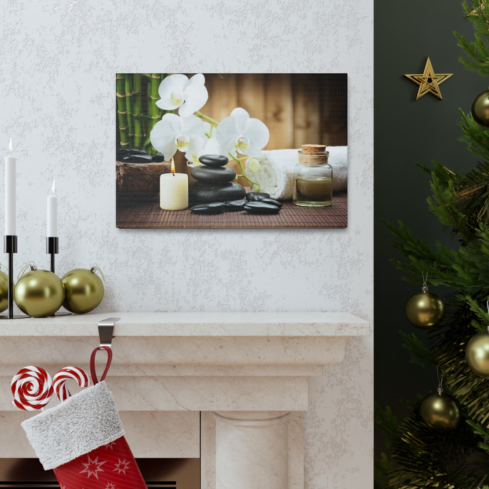 White Orchid and Bamboo Forest Floral Nature Photography Canvas Wall Art for Home Decor Ready-to-Hang-Express Your Love Gifts