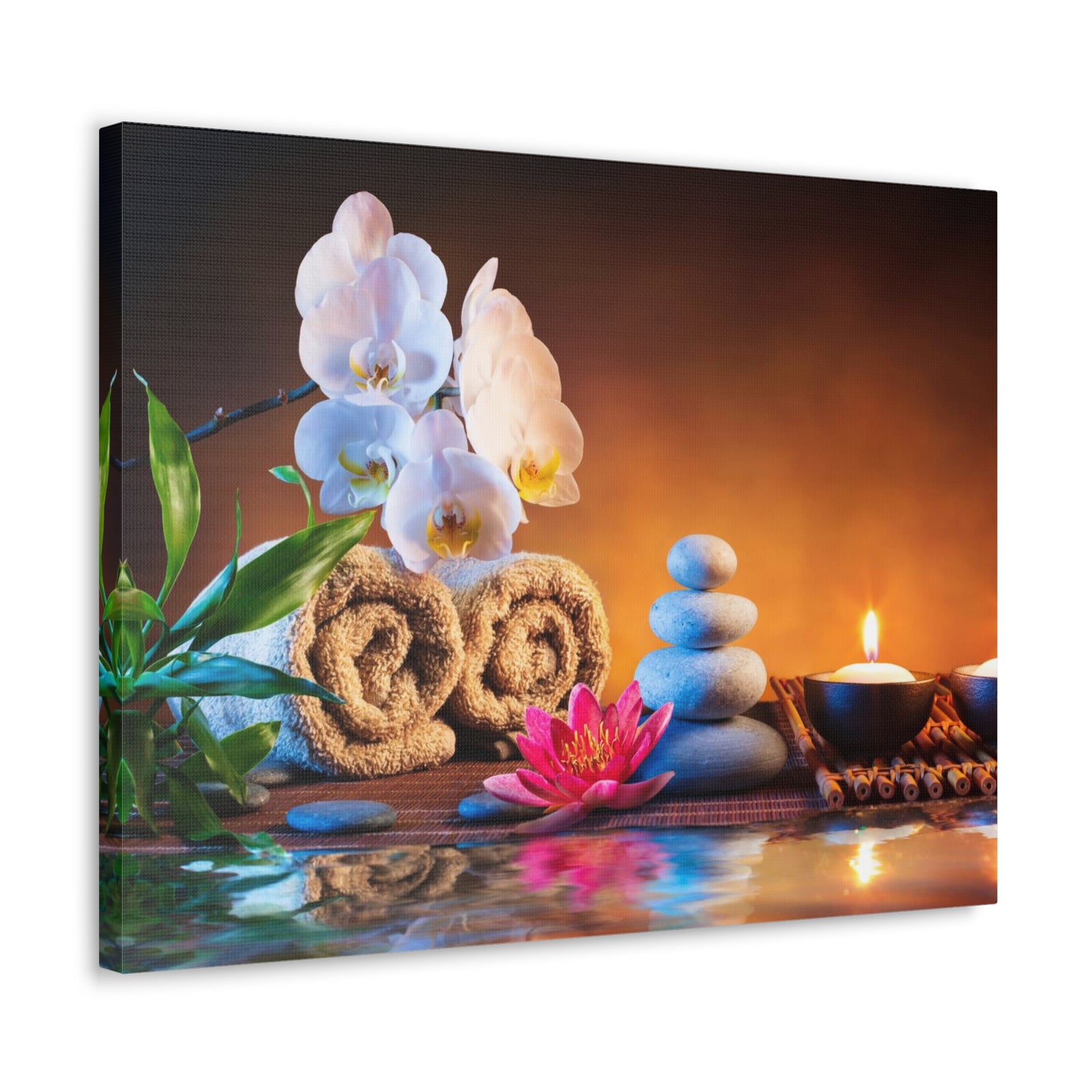 Towels on Bamboo Mat Forest Floral Nature Photography Canvas Wall Art for Home Decor Ready-to-Hang-Express Your Love Gifts