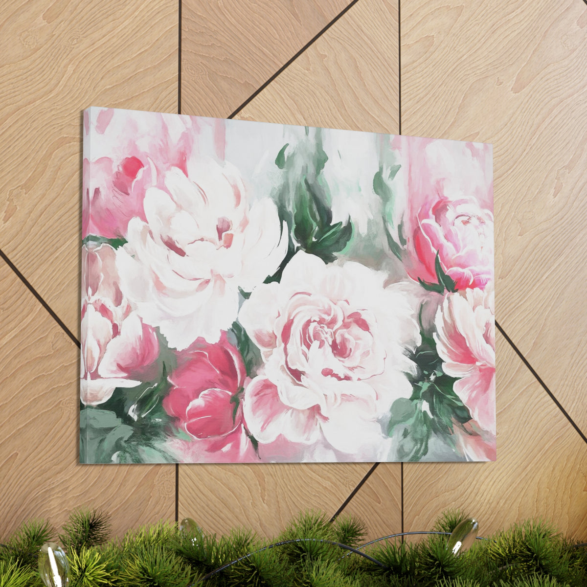 Pink And White Flower Rose And Peonies Flower Canvas Wall Art for Home Decor Ready-to-Hang-Express Your Love Gifts