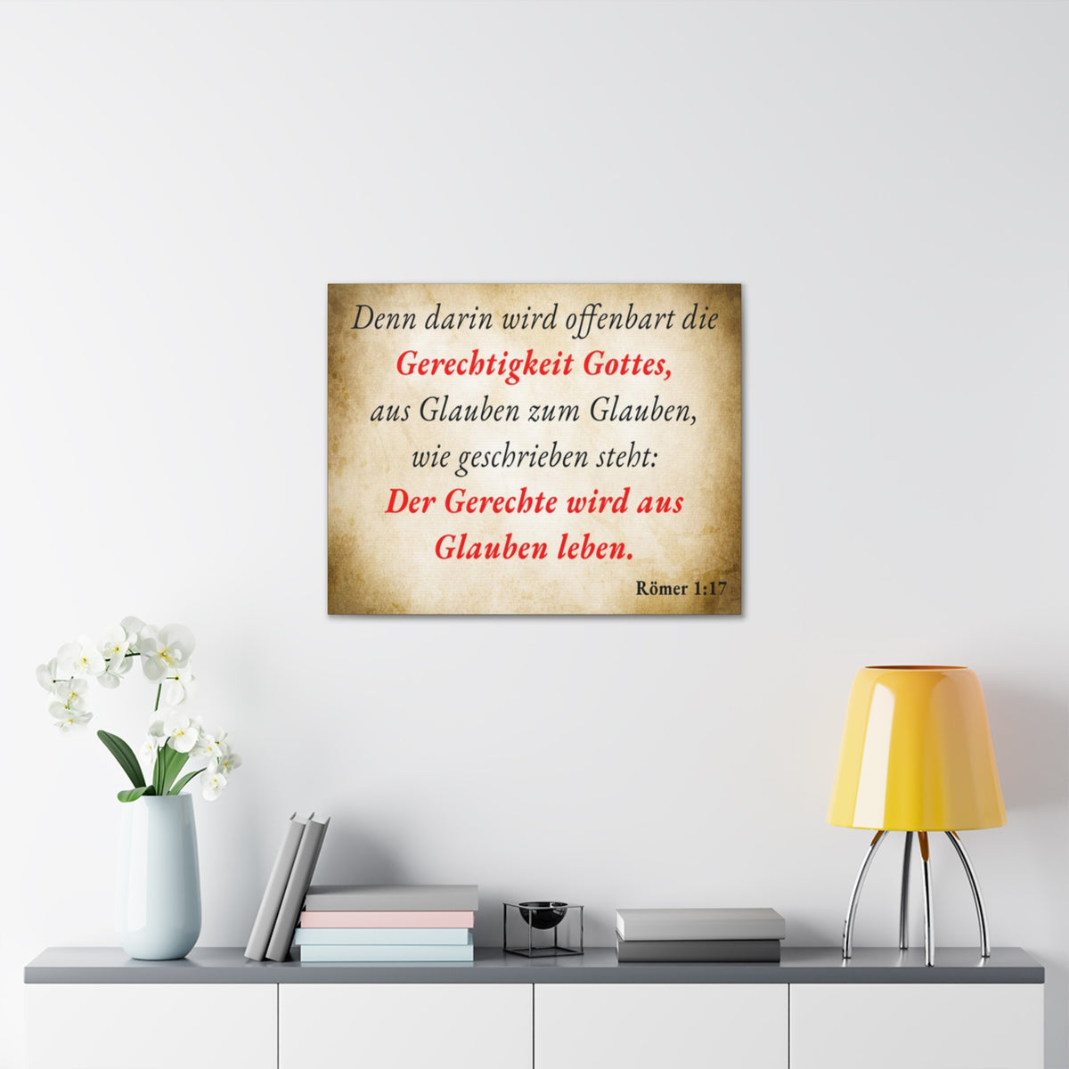 Scripture Walls Römer 1:17 Romans 1:17 Live By Faith German Gold Bible Verse Canvas Christian Wall Art Ready to Hang Unframed-Express Your Love Gifts