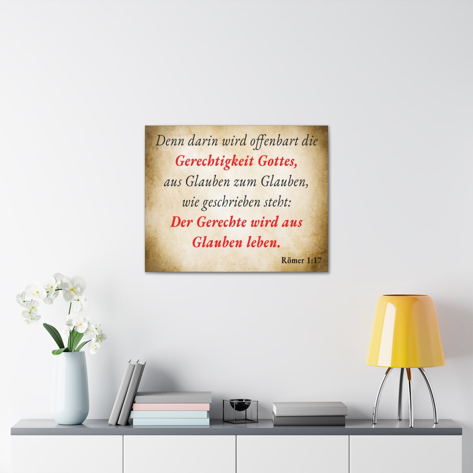 Scripture Walls Römer 1:17 Romans 1:17 Live By Faith German Gold Bible Verse Canvas Christian Wall Art Ready to Hang Unframed-Express Your Love Gifts