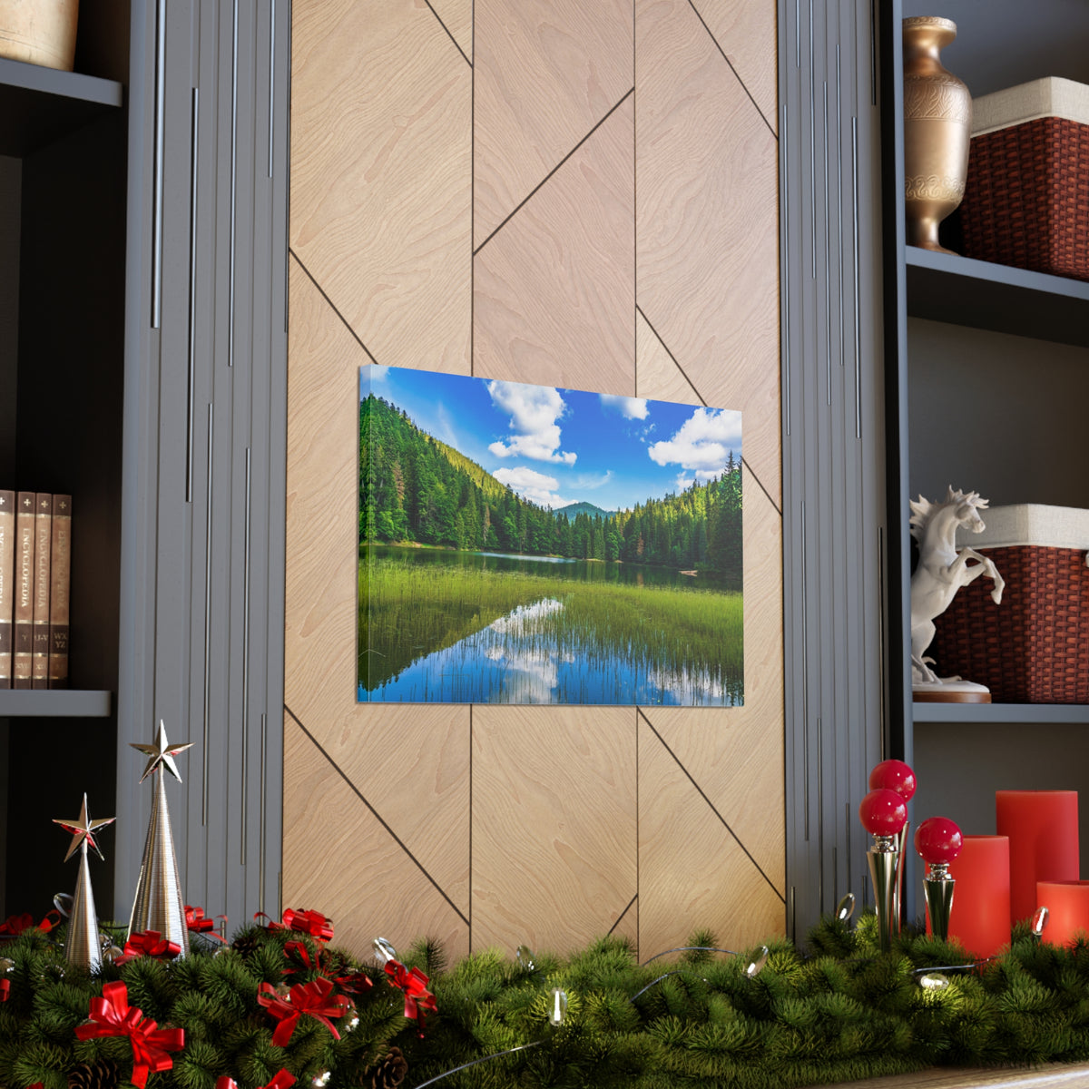 Teal Clear Forest LakeNature Wilderness Photography Canvas Wall Art for Home Decor Ready-to-Hang-Express Your Love Gifts