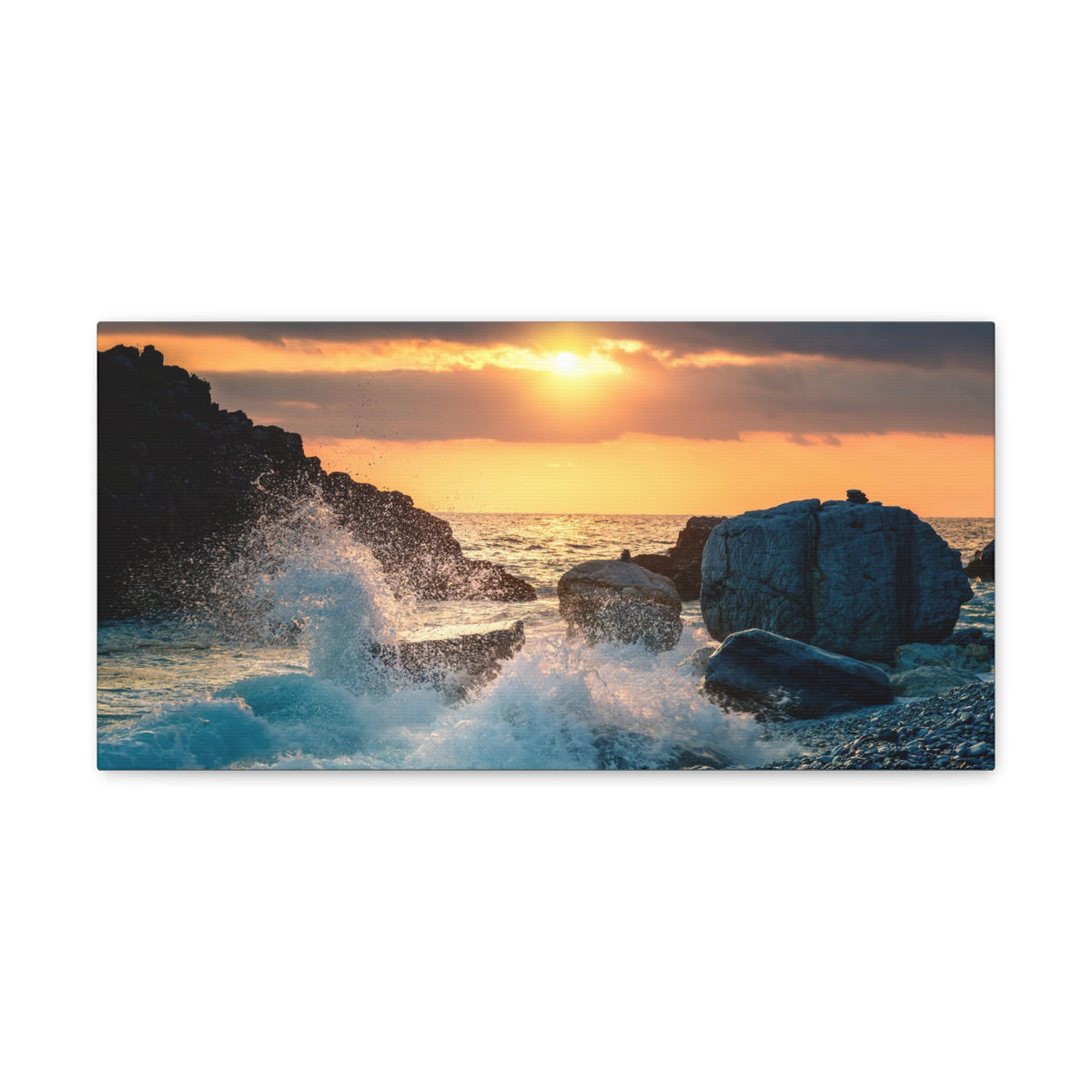 Sea Ocean Wave Hit Rock Beach Sunset Seascape Ocean Canvas Wall Art for Home Decor Ready-to-Hang-Express Your Love Gifts